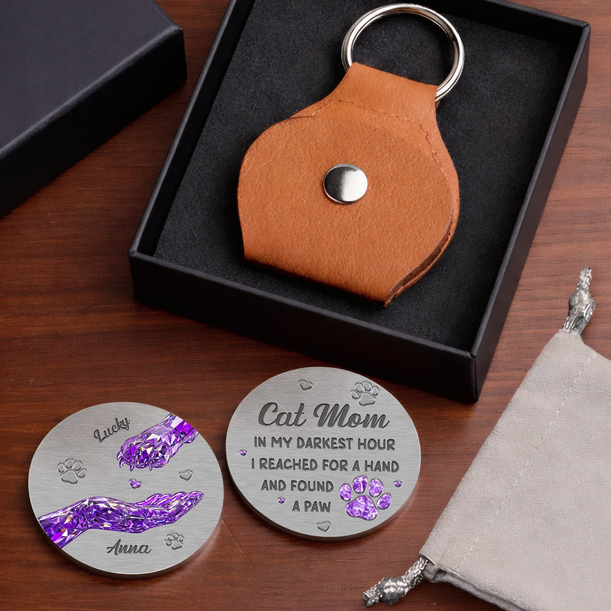 Dog & Cat Mom Gift - Personalized Pocket Hug Token - Pet Memorial Keychain
