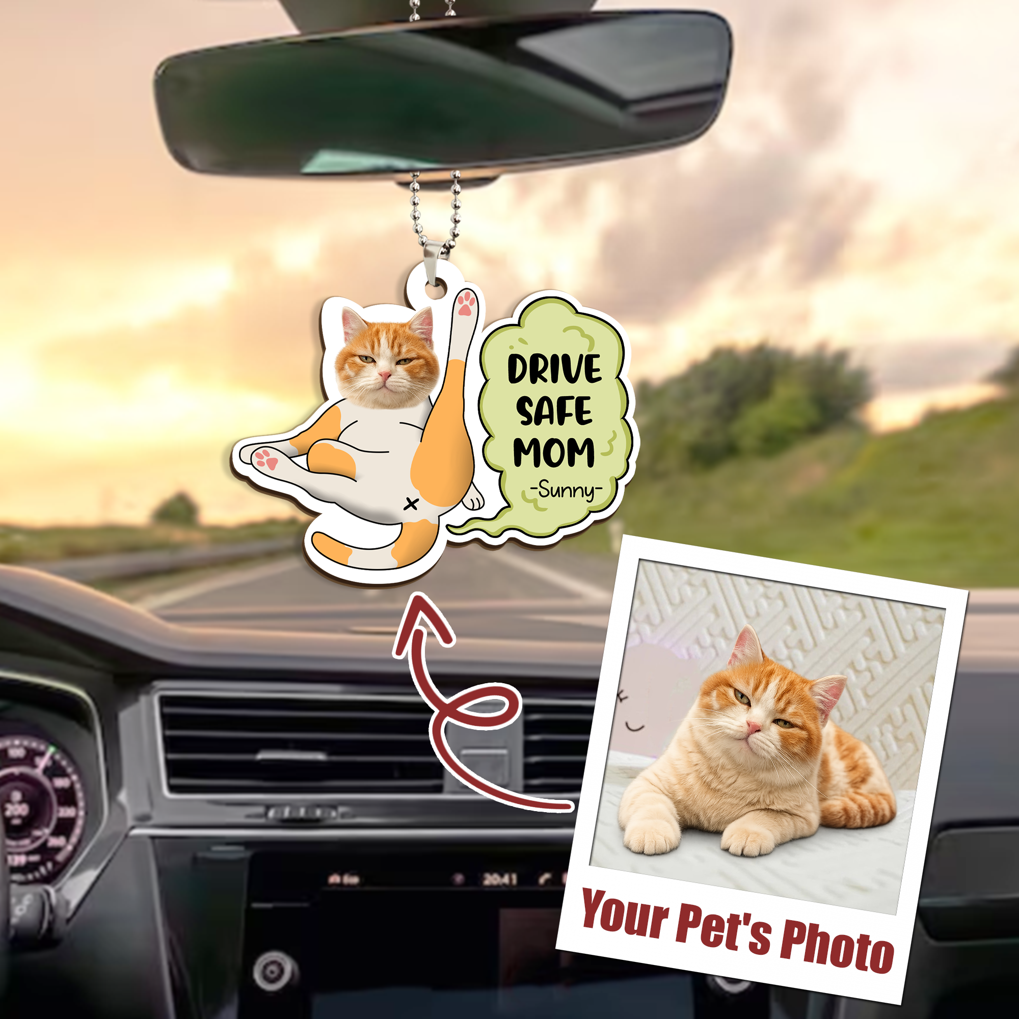 Personalized Car Ornament – Custom Pet Photo Drive Safe Gift for Pet Lovers - Cat Mum