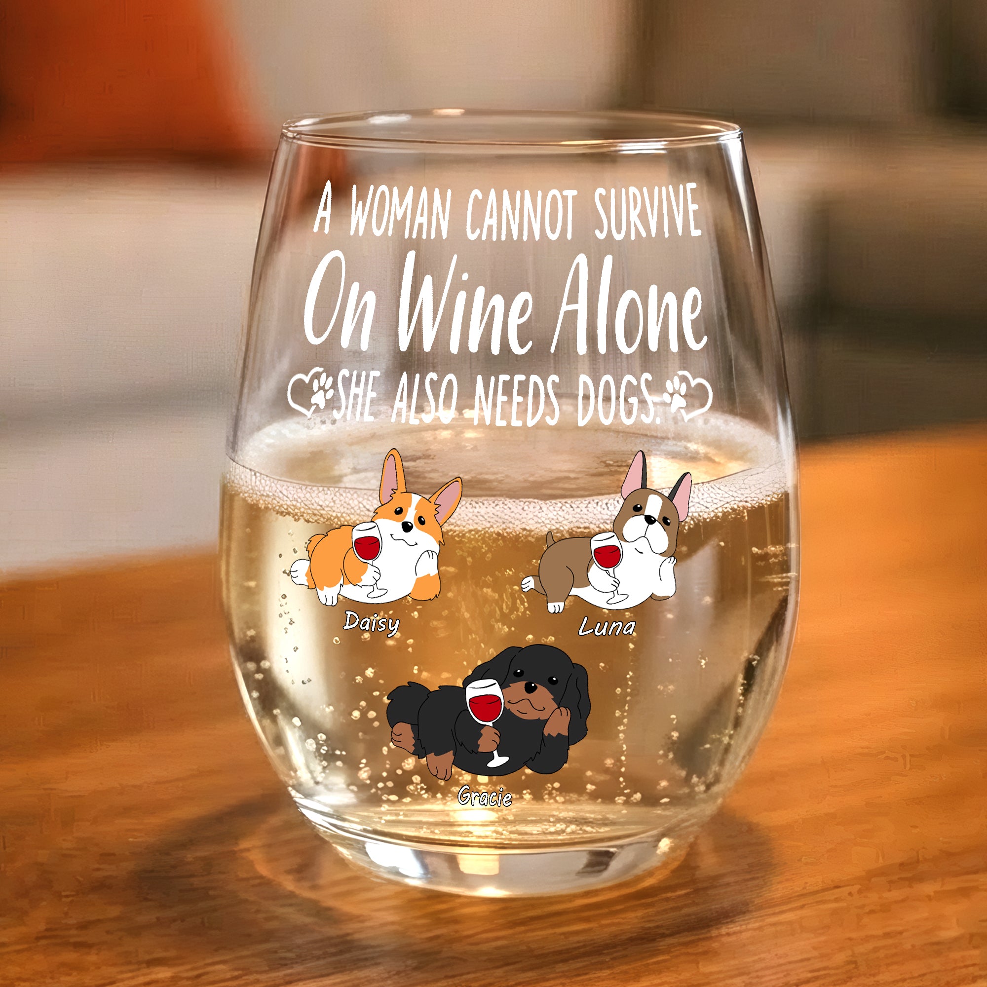 Custom Dog Wine Glass with Names – Personalized Pet Gift for Dog Mum & Dog Lovers
