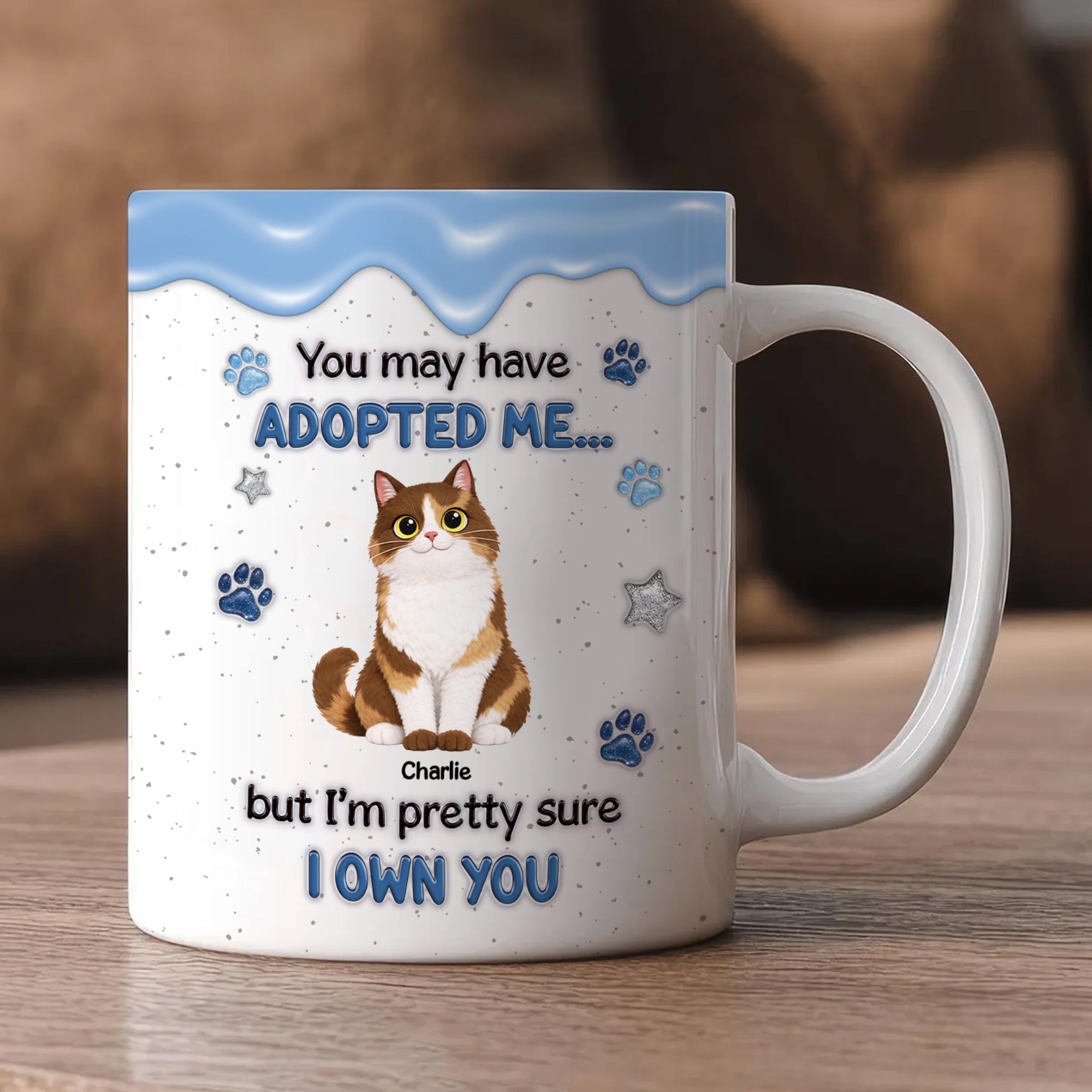 Personalized Cat Lover Mug – “You May Have Adopted Me” 3D Inflated Effect Coffee Mug