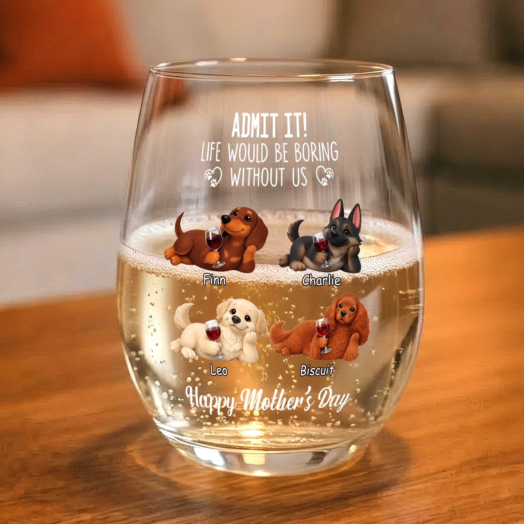 Custom 3D Dog Wine Glass – To Dog Lovers – Personalized Gift for Dog Moms