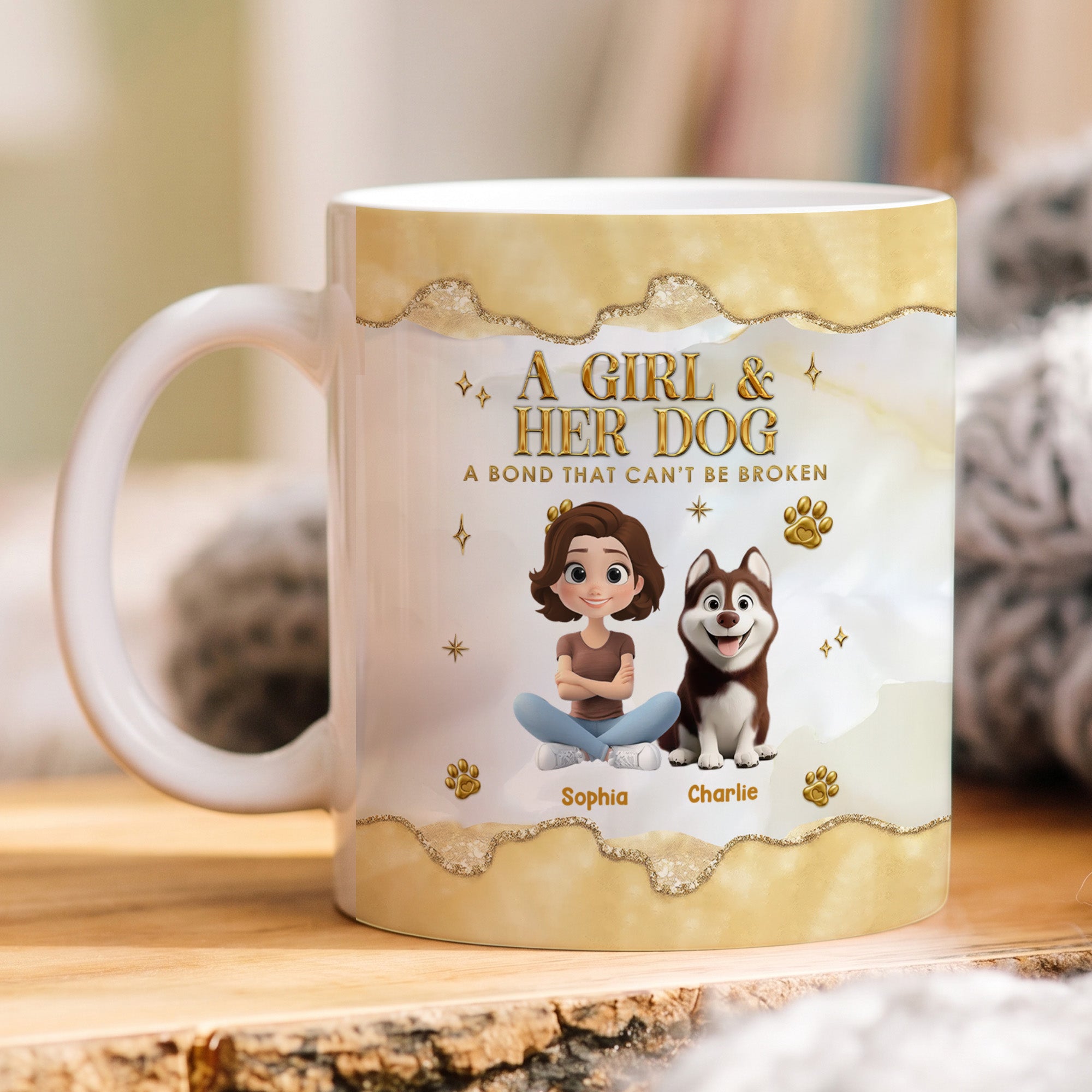 A Girl And Her Dog – Personalized Custom 3D Inflated Effect Coffee Mug for Dog Lovers