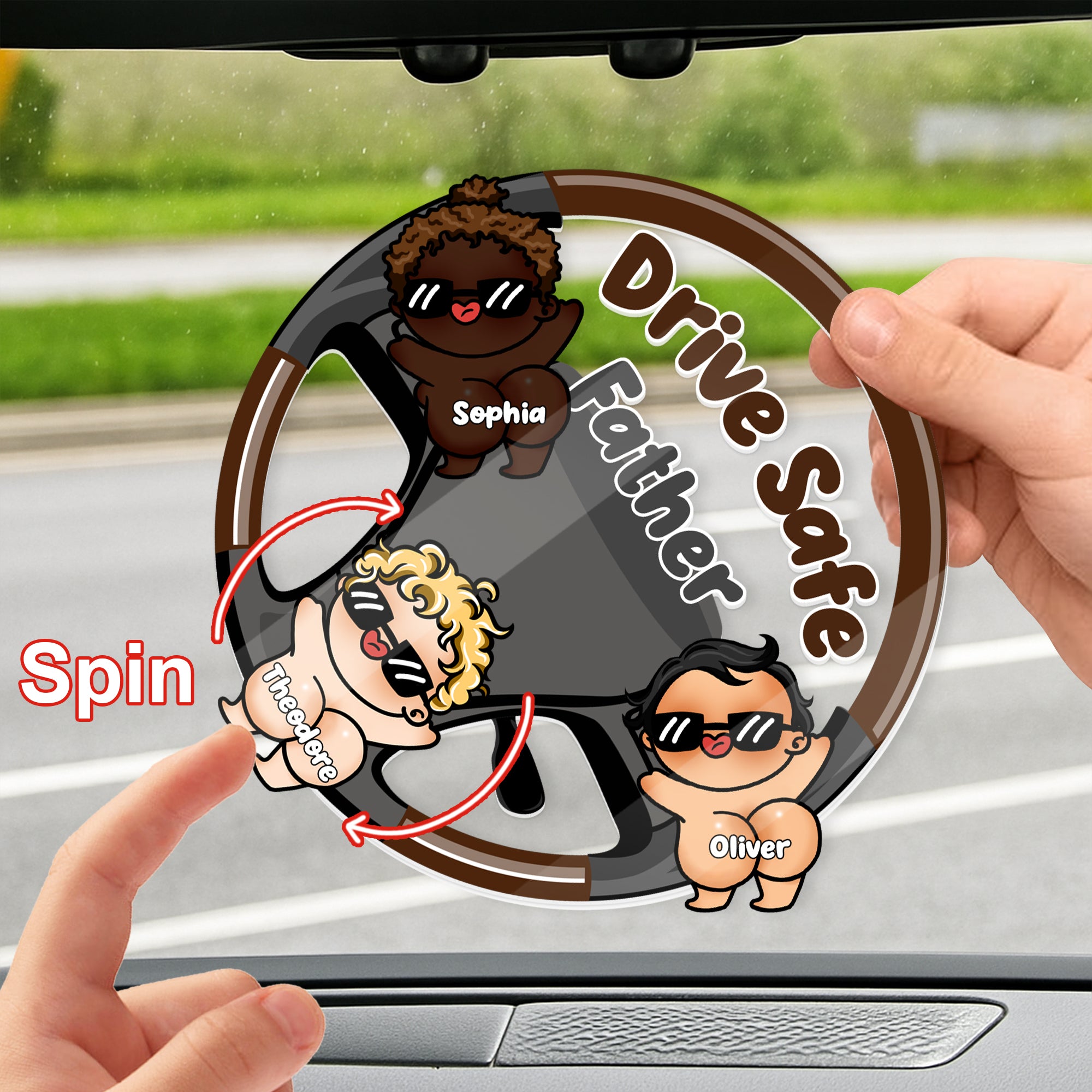 Personalized Funny Baby Butts Rotating Car Ornament with Spin feature