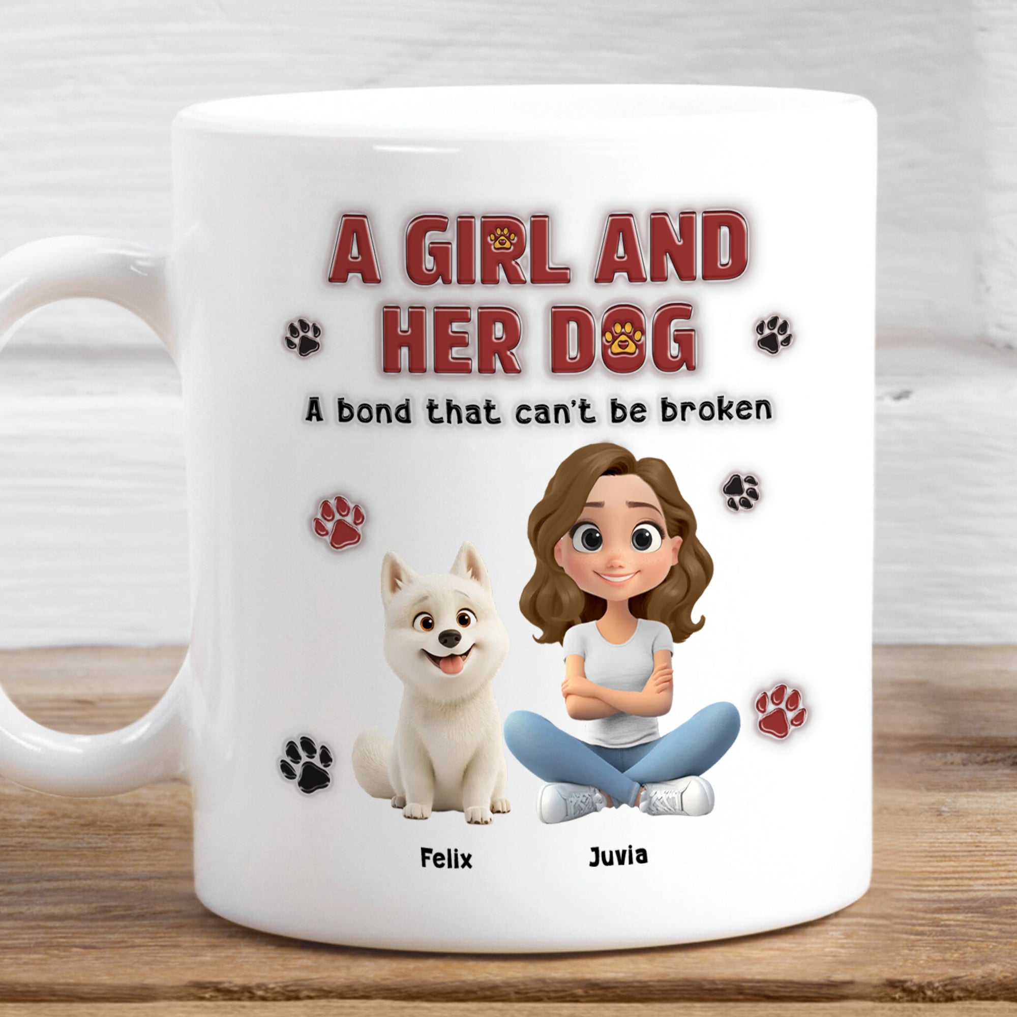 A Girl And Her Dog – Personalized Custom 3D Inflated Effect Coffee Mug for Dog Mom