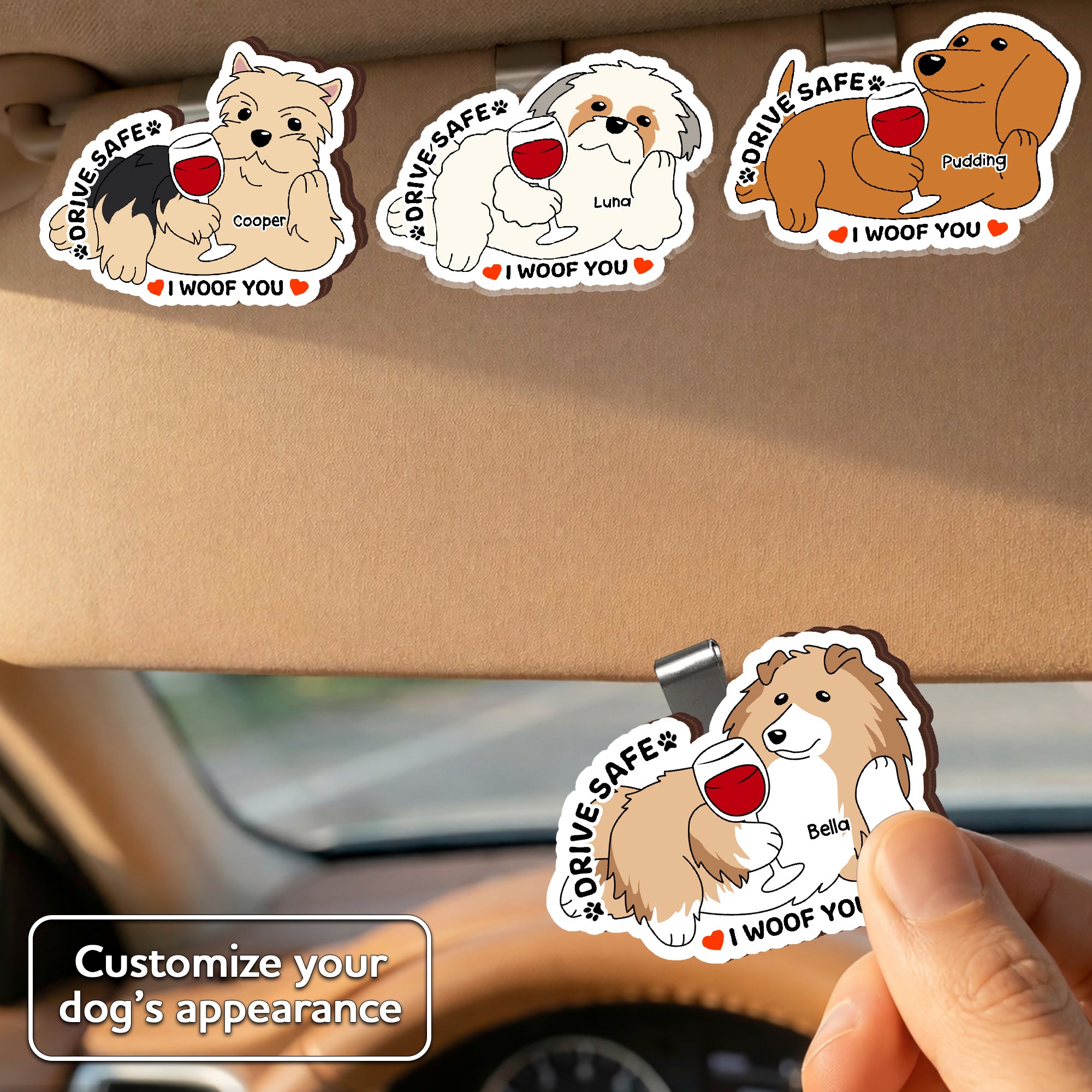 Custom Dog Breed Car Visor Clip - Personalized Wood & Acrylic Drive Safe Gift for Dog Lovers