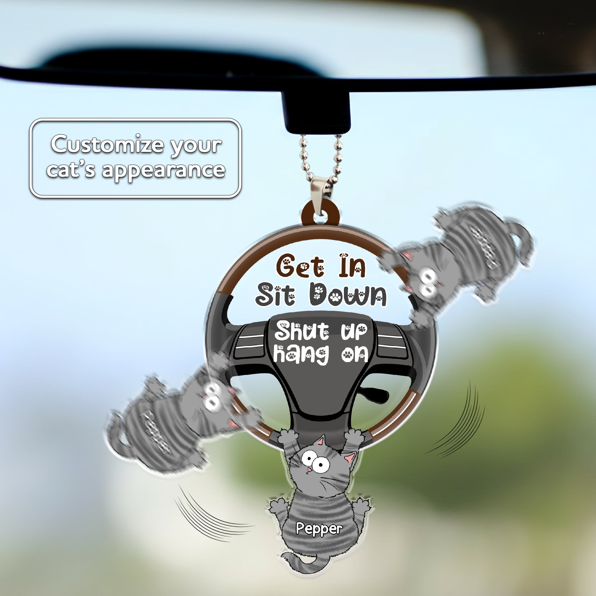 Personalized Cat Car Ornament - Custom Swaying Car Pendant - Funny Gift for Cat Lovers