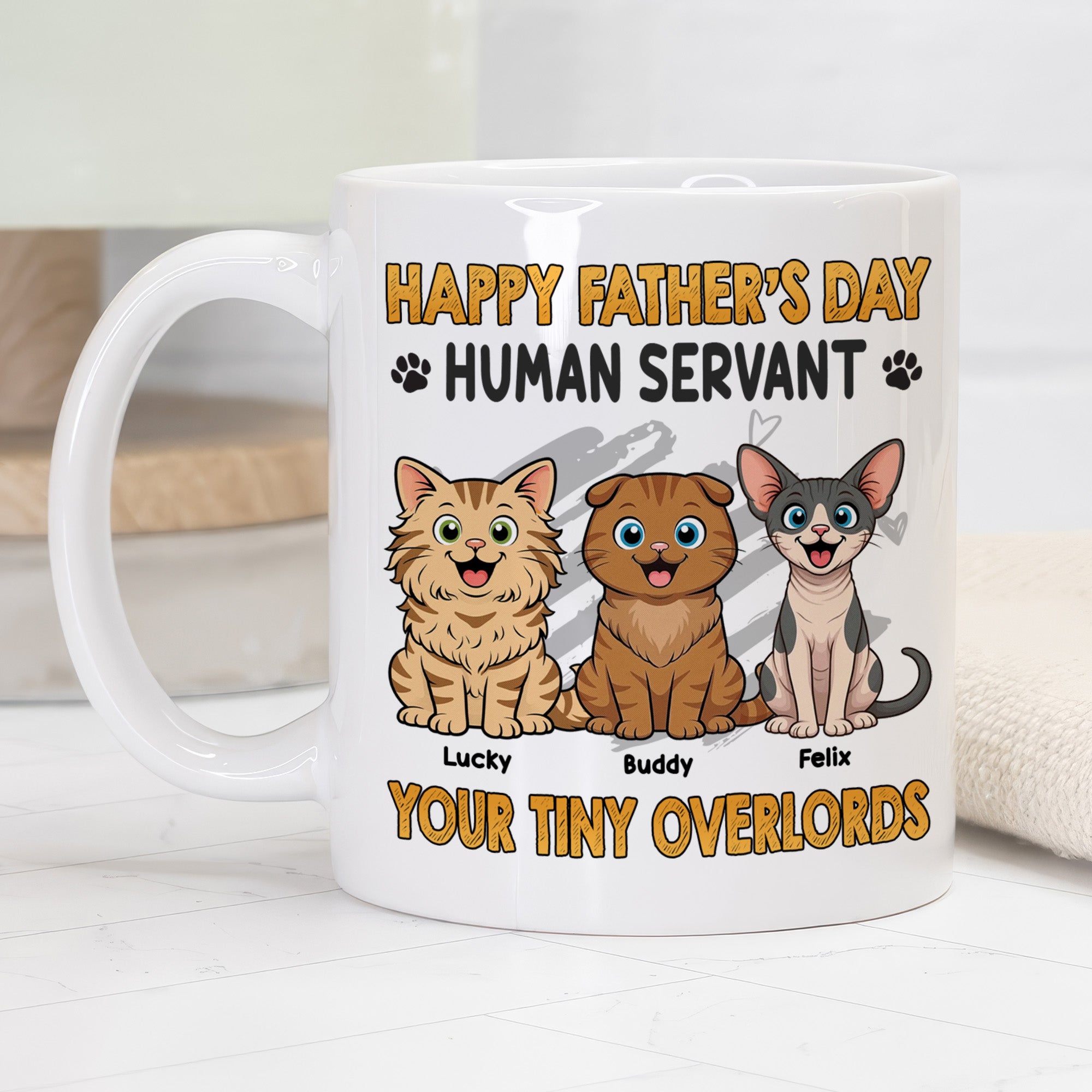Happy Father’s Day Human Servant – Personalized Cat Dad Coffee Mug – Funny Gift for Cat Lovers