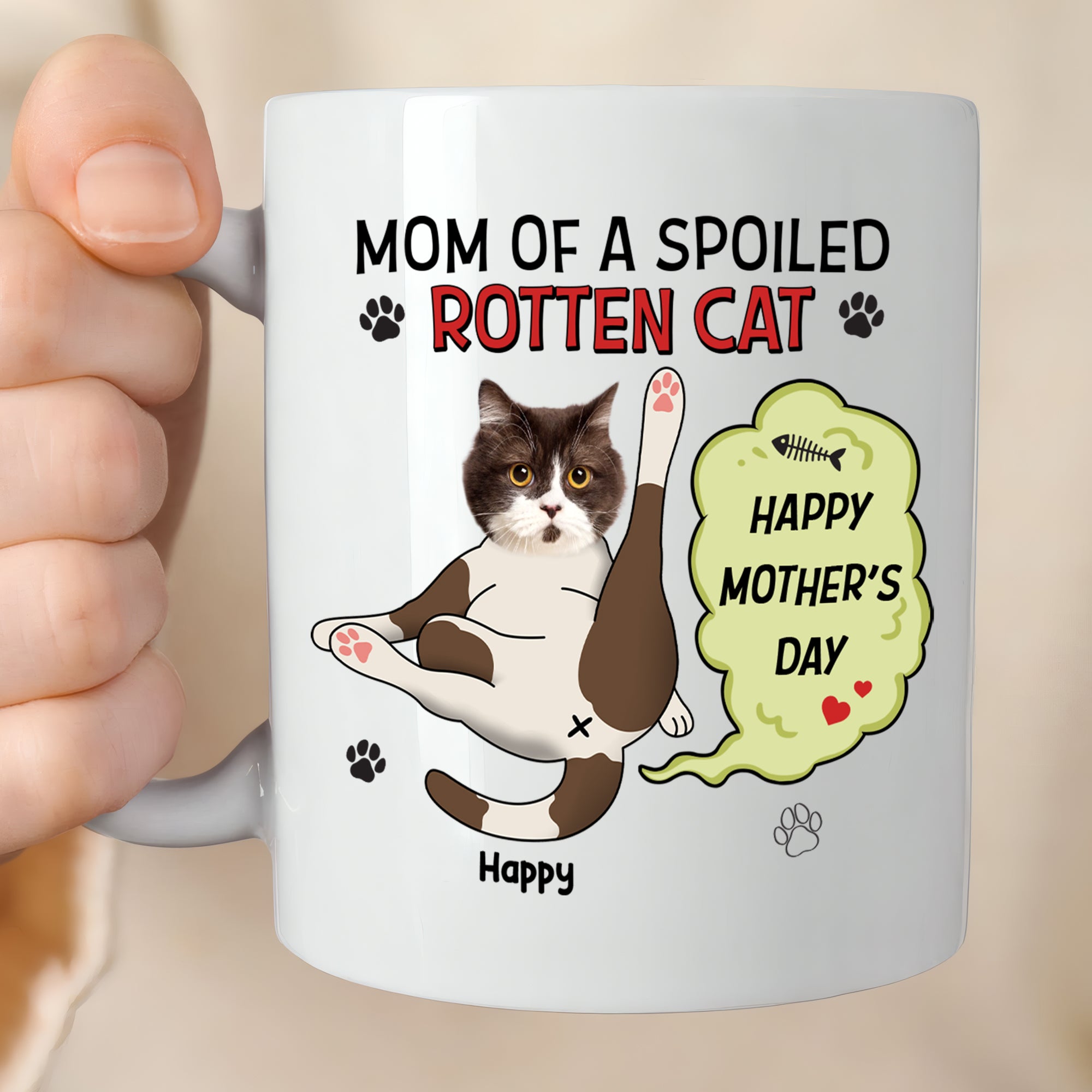 Custom 3D Effect Coffee Mug Gift for Cat Lovers – Funny Spoiled Cat Design – Personalized Cat Mom Mug