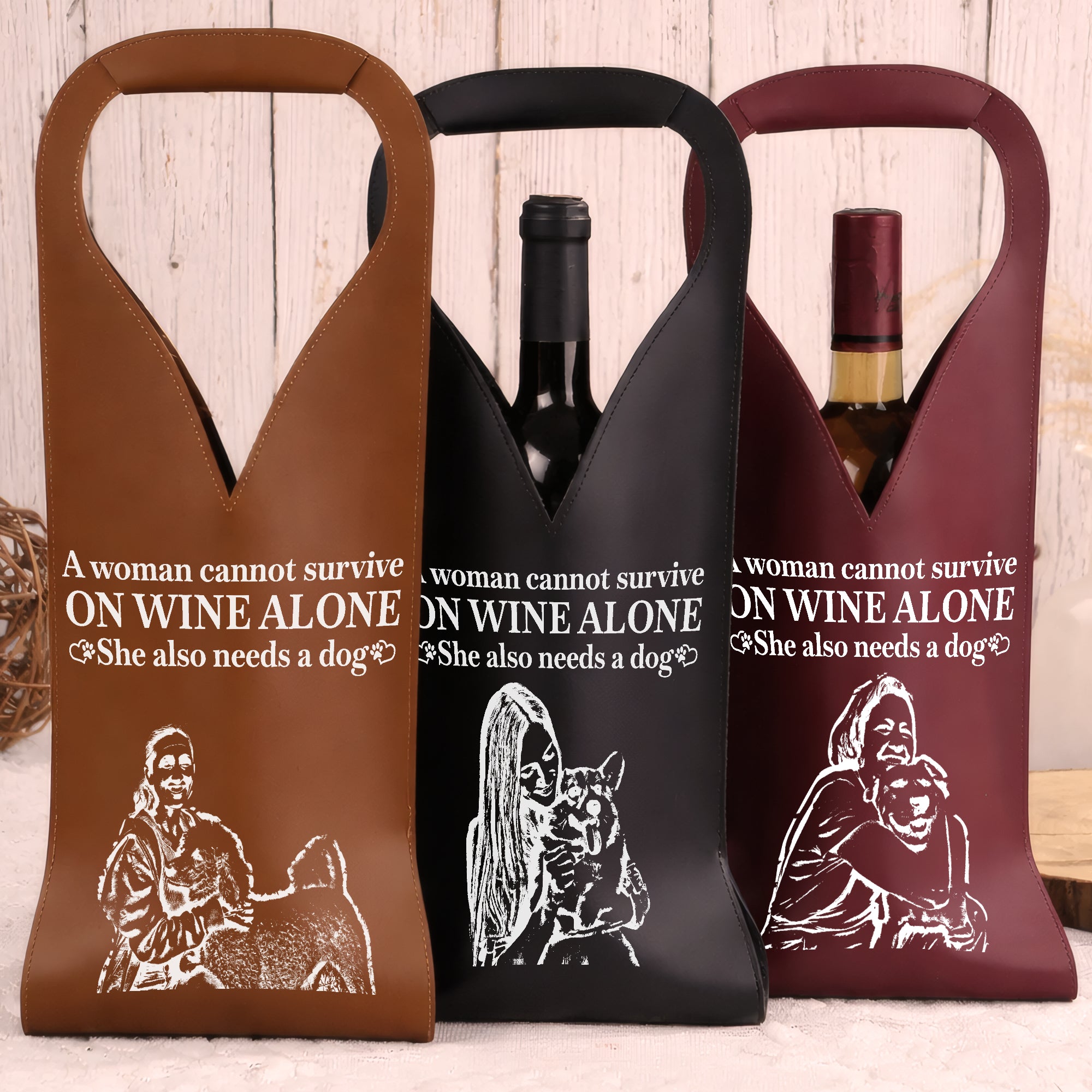 Personalized Leather Bottle Case for Wine – Funny Dog Lover Gift & Custom Wine Carrier
