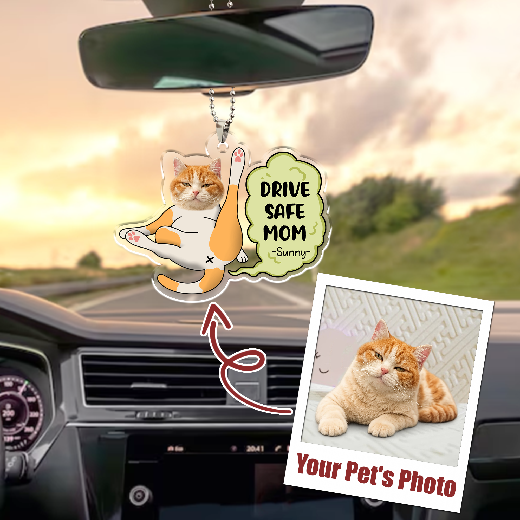 Personalized Car Ornament – Custom Pet Photo Drive Safe Gift for Pet Lovers - Cat Mum