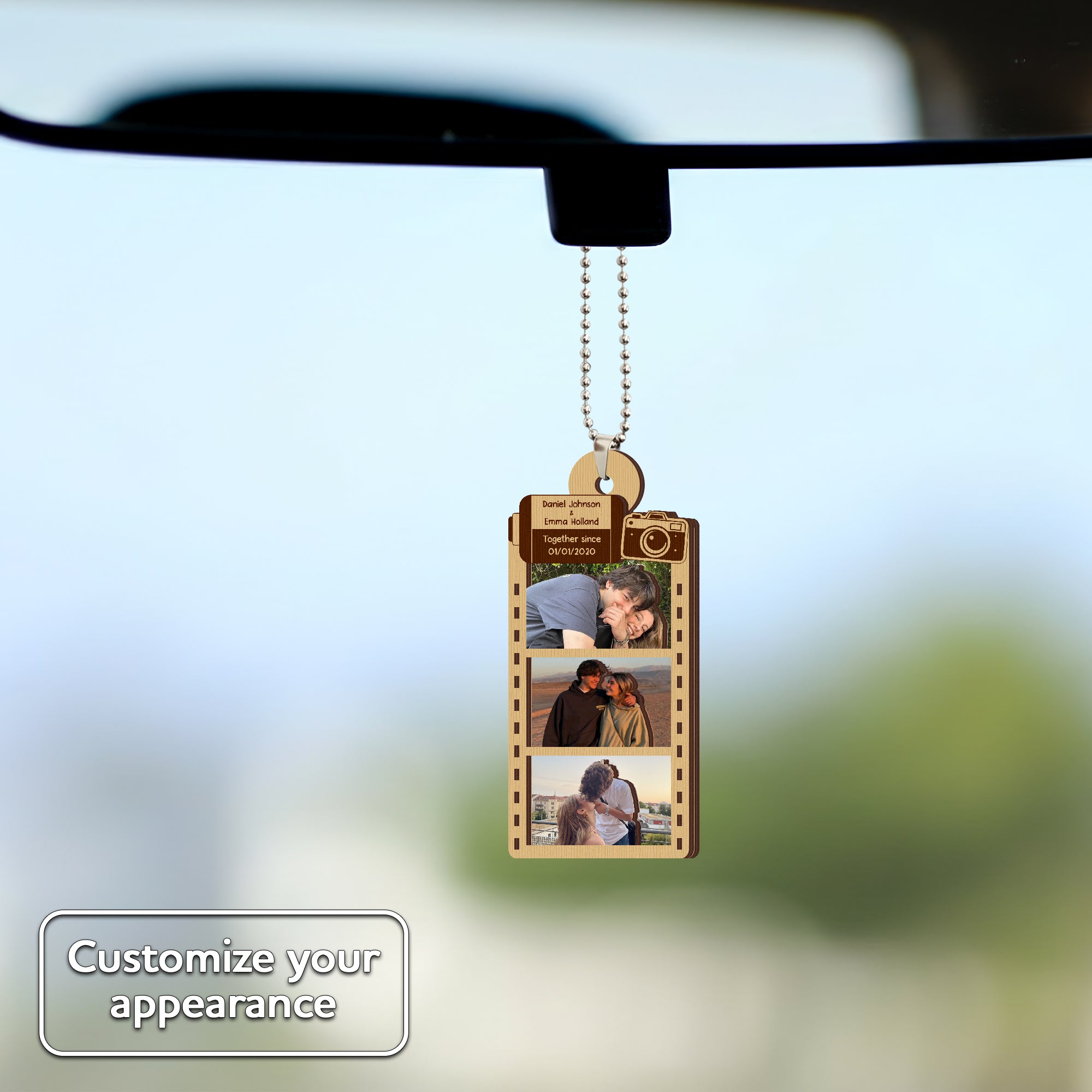 2-Layer Wooden Personalized Couple Photo Ornament – Custom Film Roll Gift for Couples