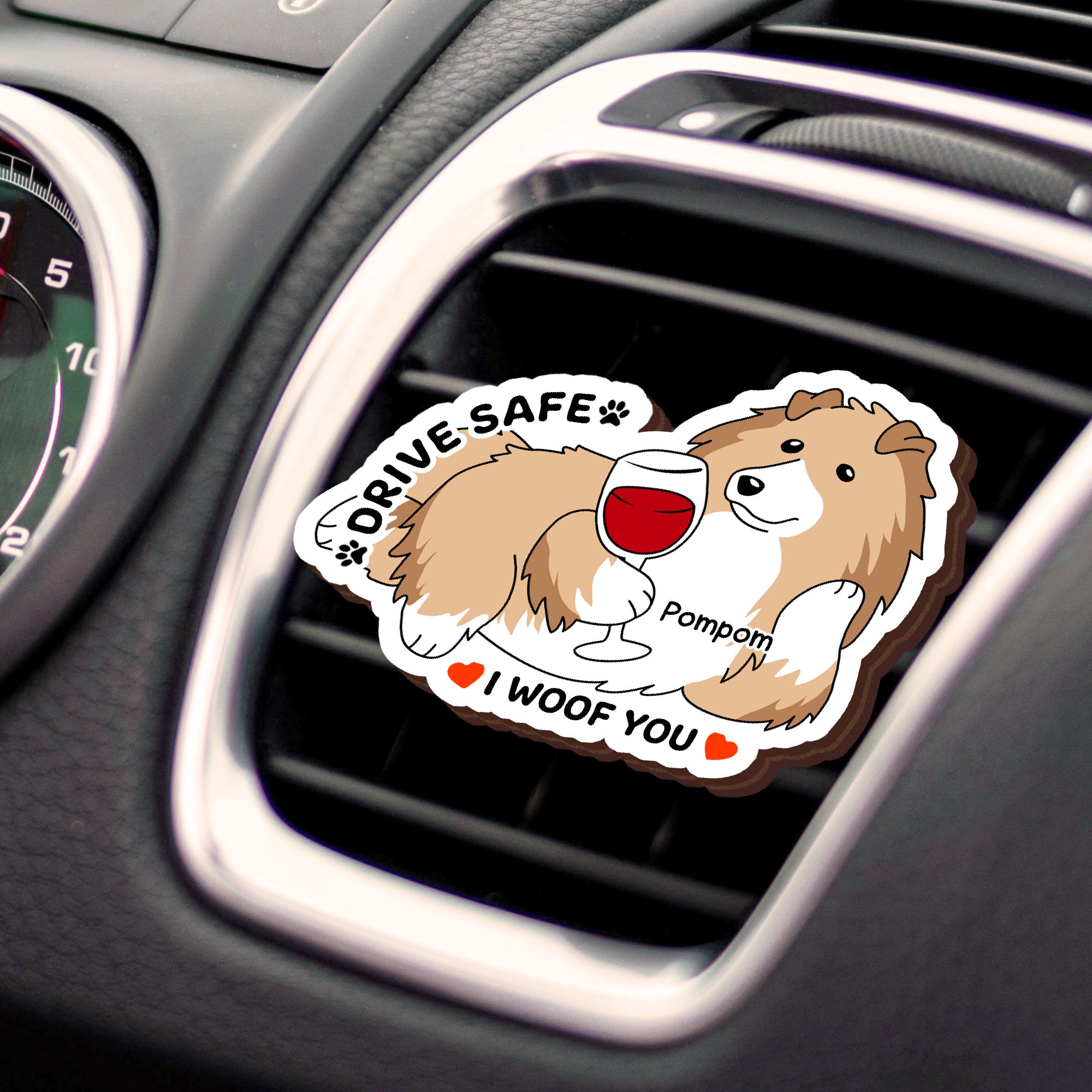 Custom Dog Breed Car Vent Clip - Personalized Wood & Acrylic - Drive Safe Gift for Dog Lovers