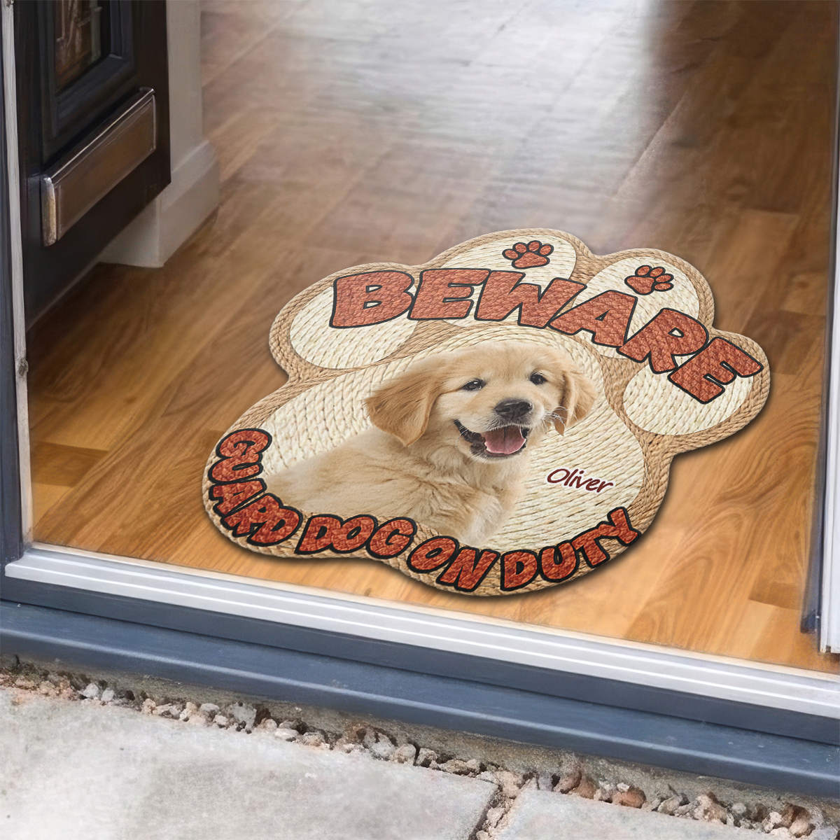 Gift for Dog Lovers – Personalized Dogs Security On Duty Photo Doormat – Custom Welcome Mat