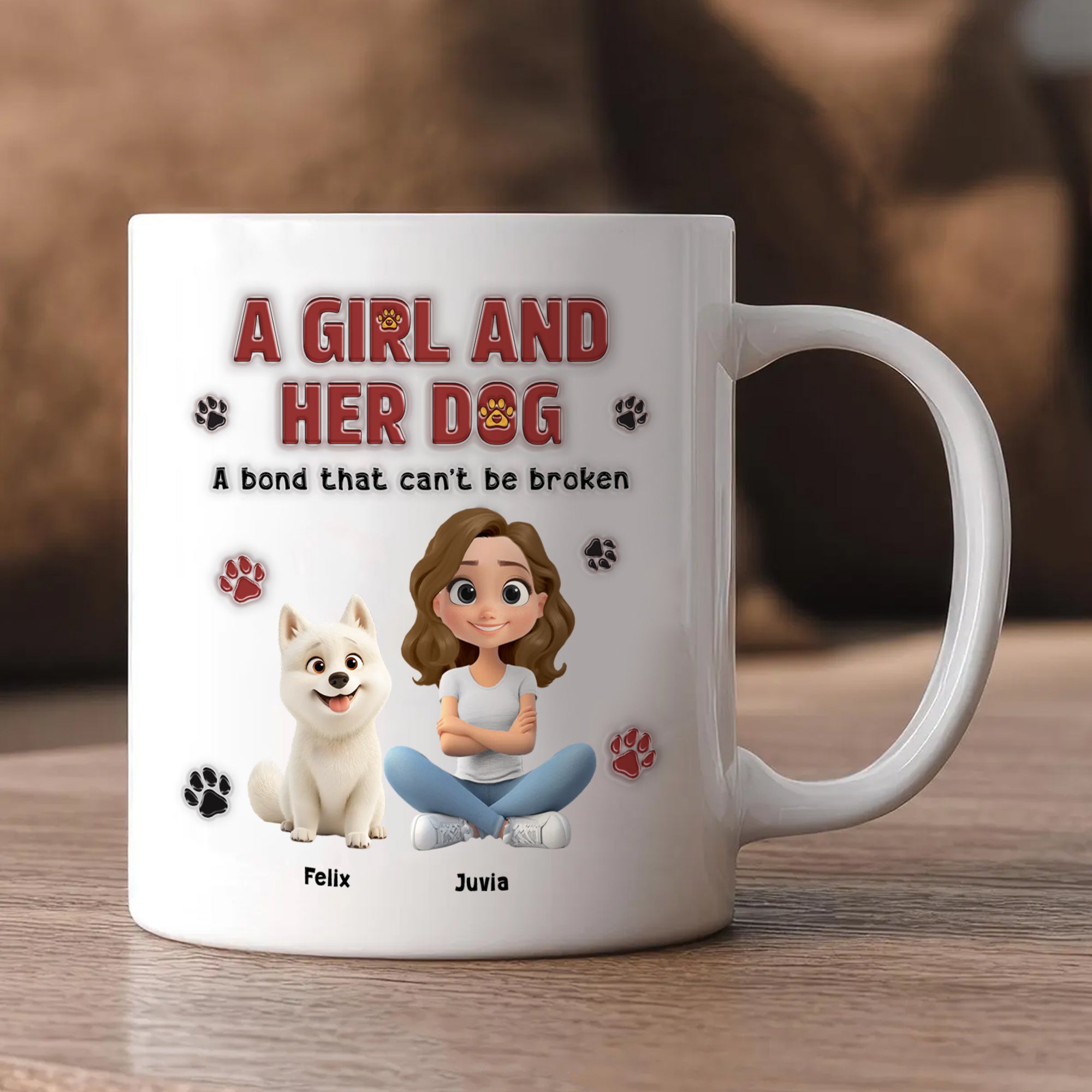 A Girl And Her Dog – Personalized Custom 3D Inflated Effect Coffee Mug for Dog Mom