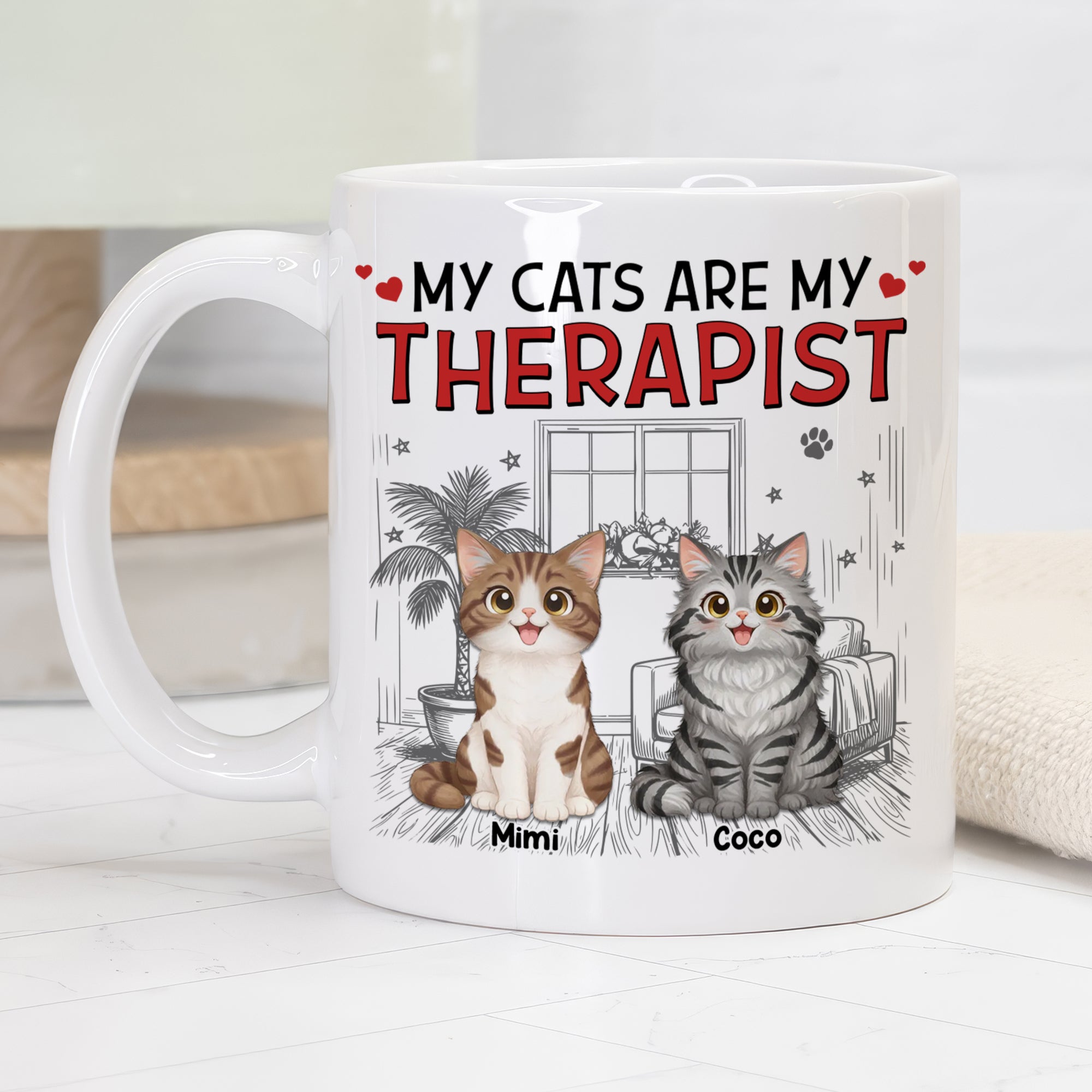 Custom Pet Lover Mug – Personalized 3D Effect Coffee Mug – My Pet Is My Therapist Gift
