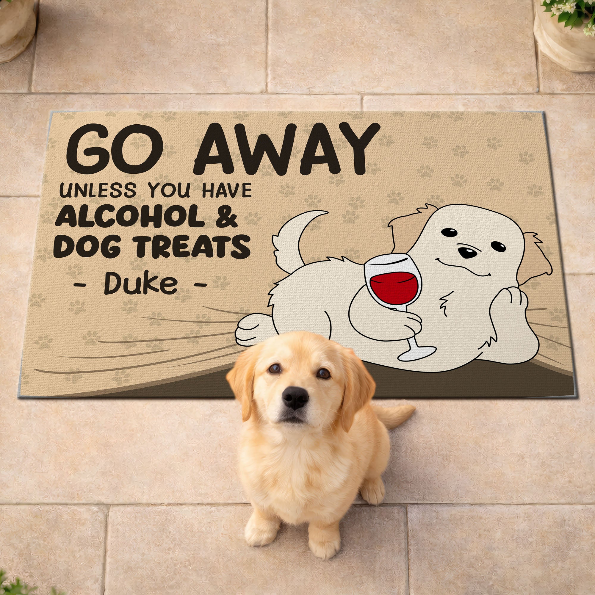 Custom Dog Doormat - Personalized Alcohol & Dog Treats Welcome Mat - Gift For Pet Lovers