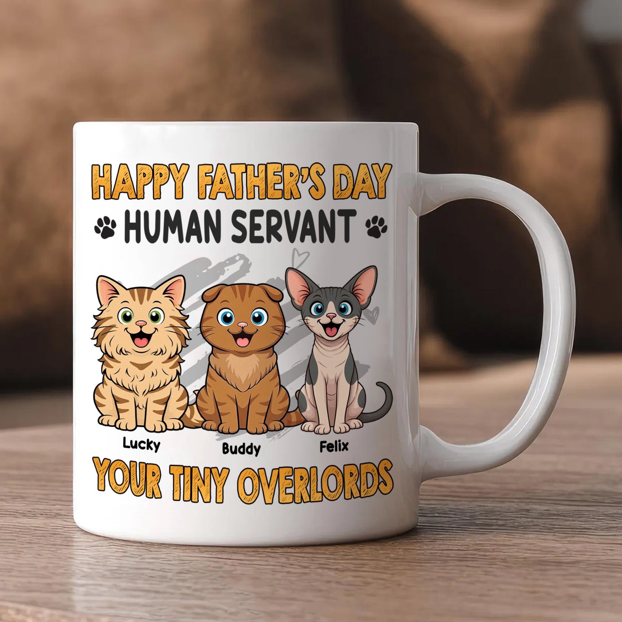 Happy Father’s Day Human Servant – Personalized Cat Dad Coffee Mug – Funny Gift for Cat Lovers