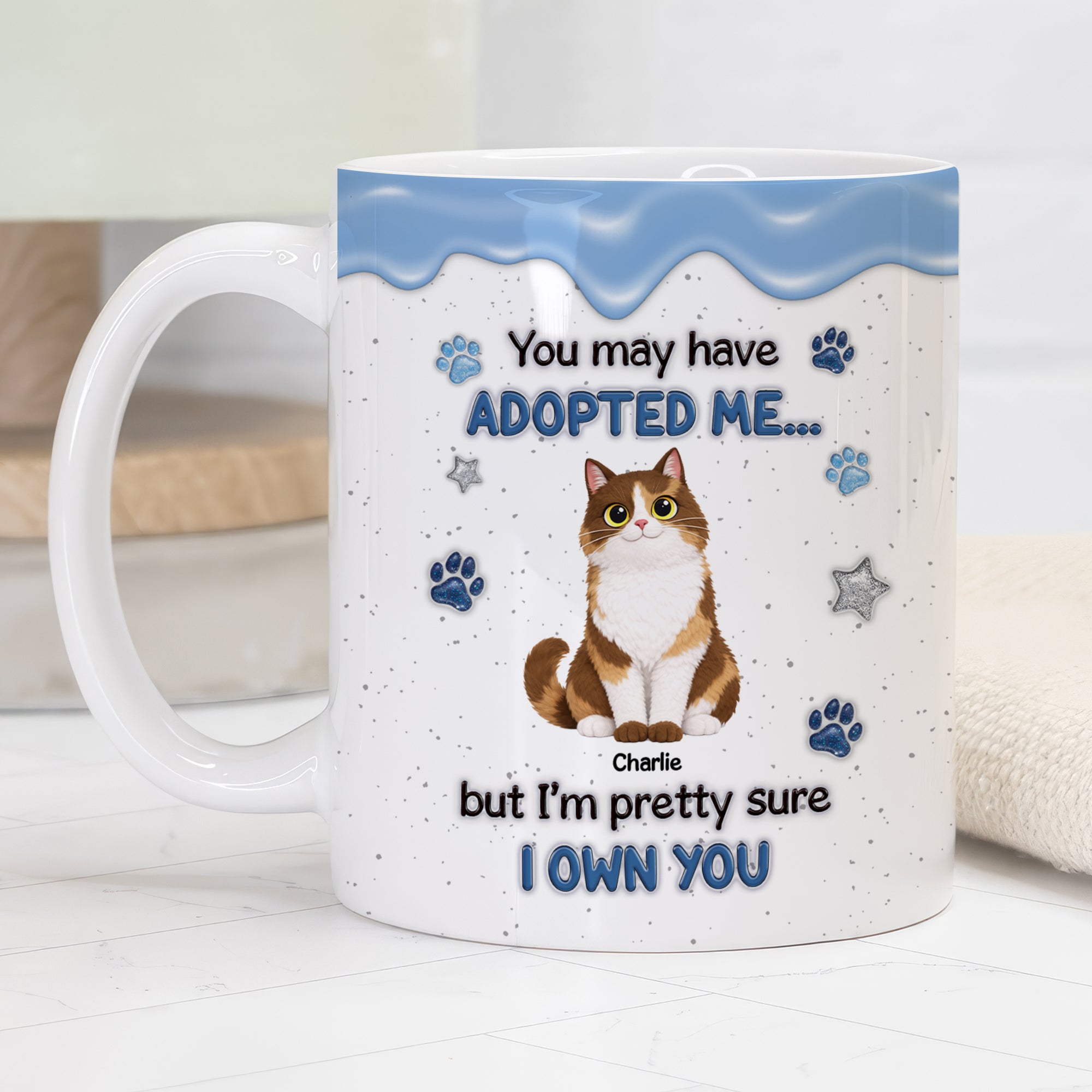 Personalized Cat Lover Mug – “You May Have Adopted Me” 3D Inflated Effect Coffee Mug