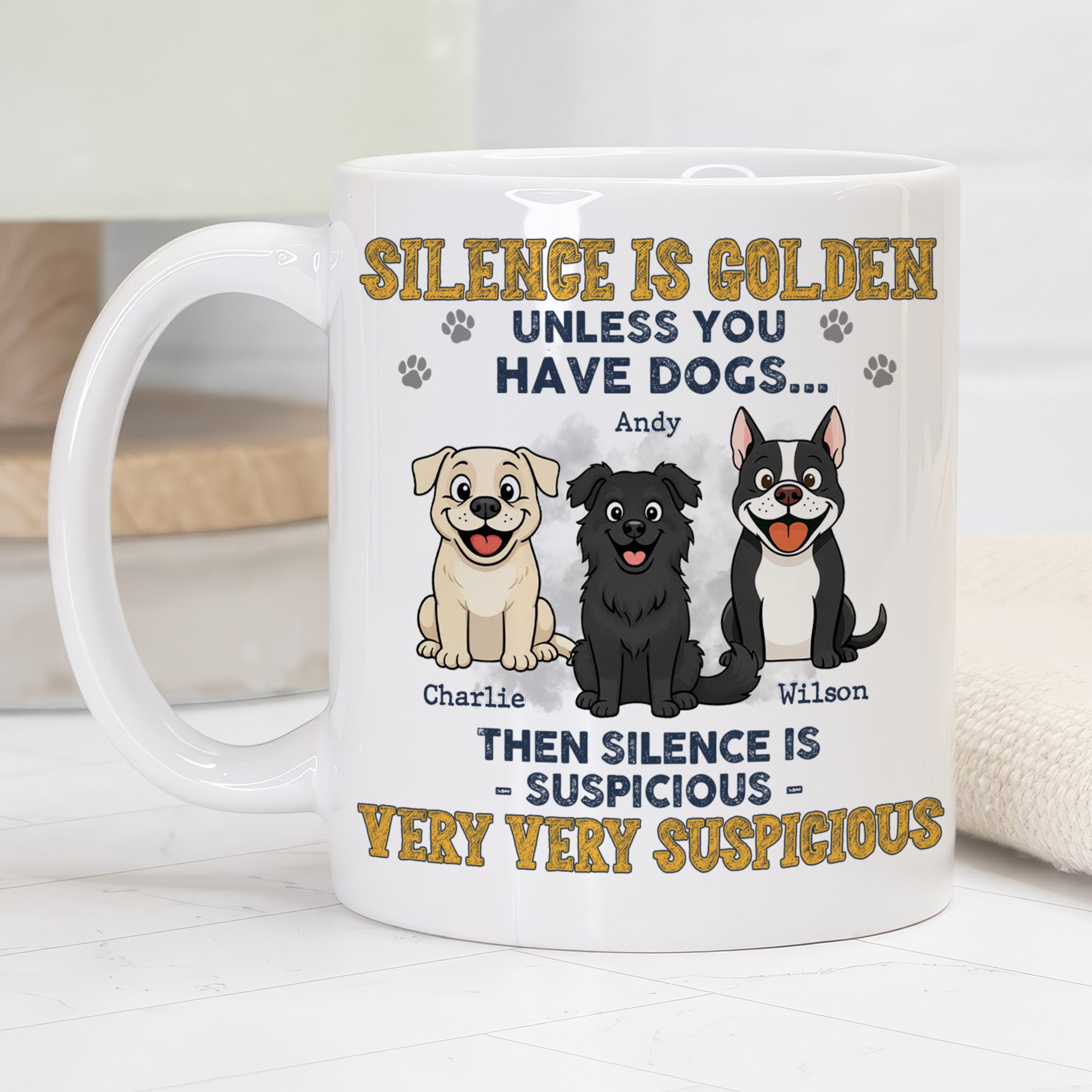 Dog Lover Gift – Personalized 3D Effect Dog Mug “Silence Is Golden Unless You Have Dogs”