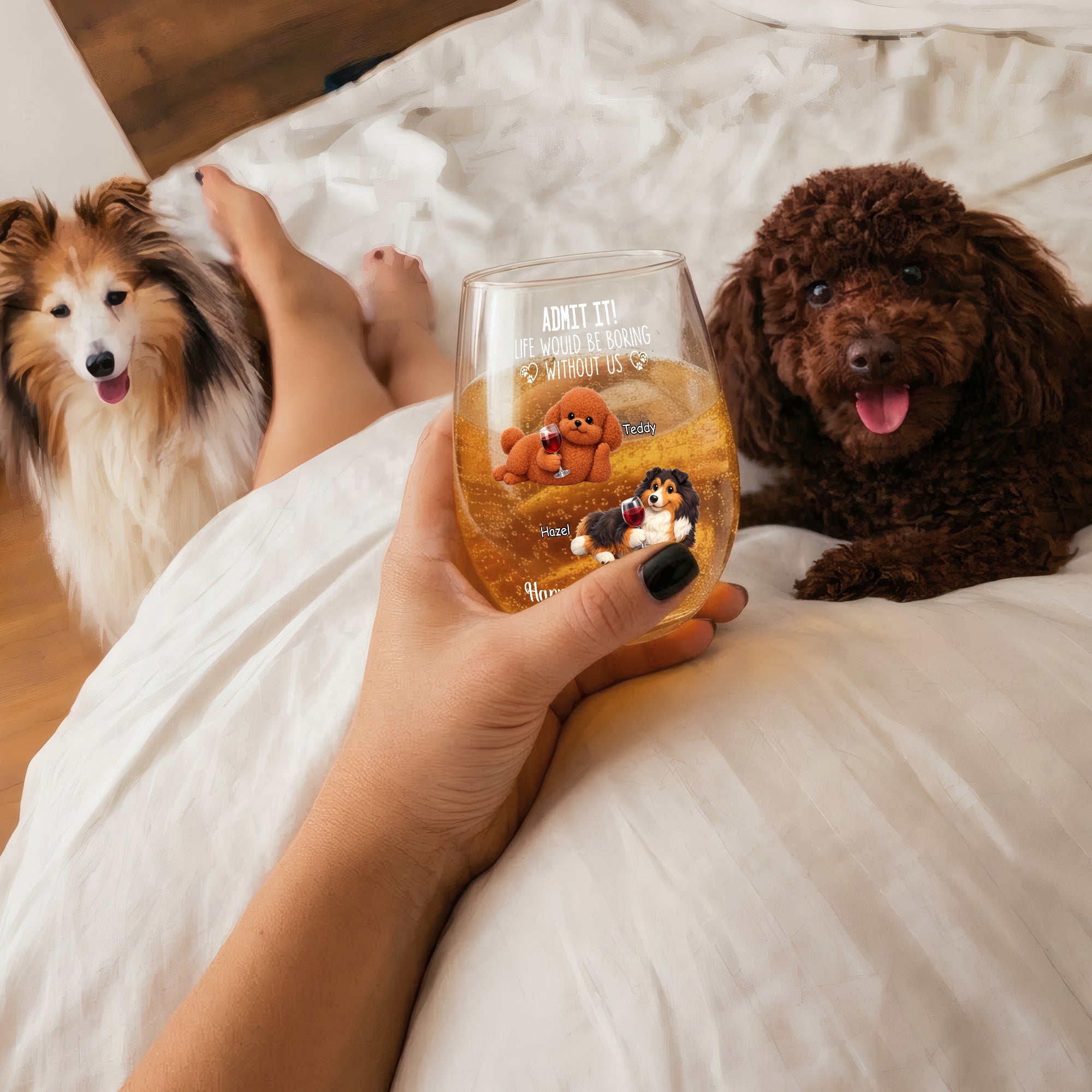 Custom 3D Dog Wine Glass – To Dog Lovers – Personalized Gift for Dog Moms