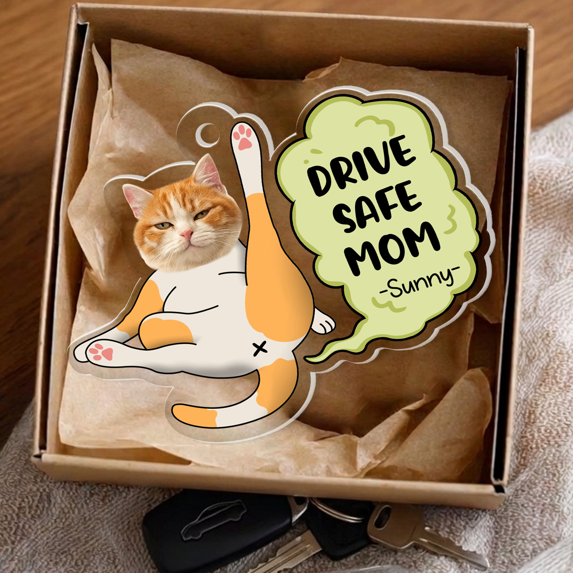 Personalized Car Ornament – Custom Pet Photo Drive Safe Gift for Pet Lovers - Cat Mum