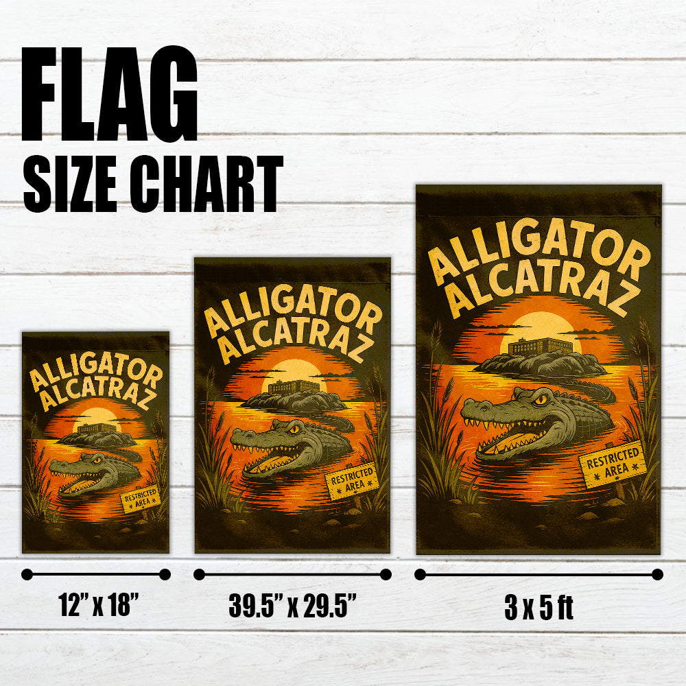 Alligator Alcatraz Flag - Retro Sunset Design with Restricted Area Sign-W140725-3-mk4