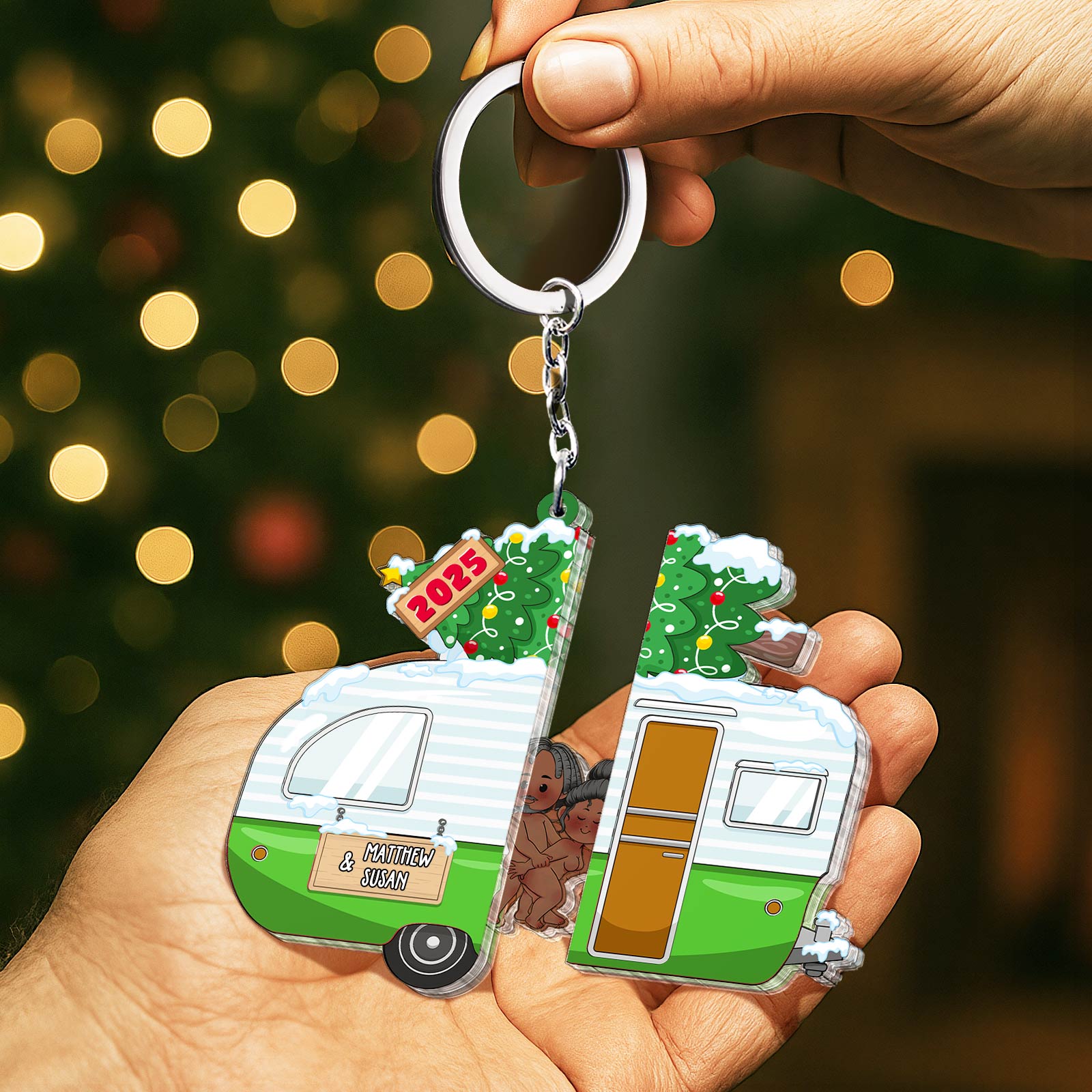 Camper Christmas With Funny Couple Design - Personalized Sliding Reveal Ornament-Mockup2