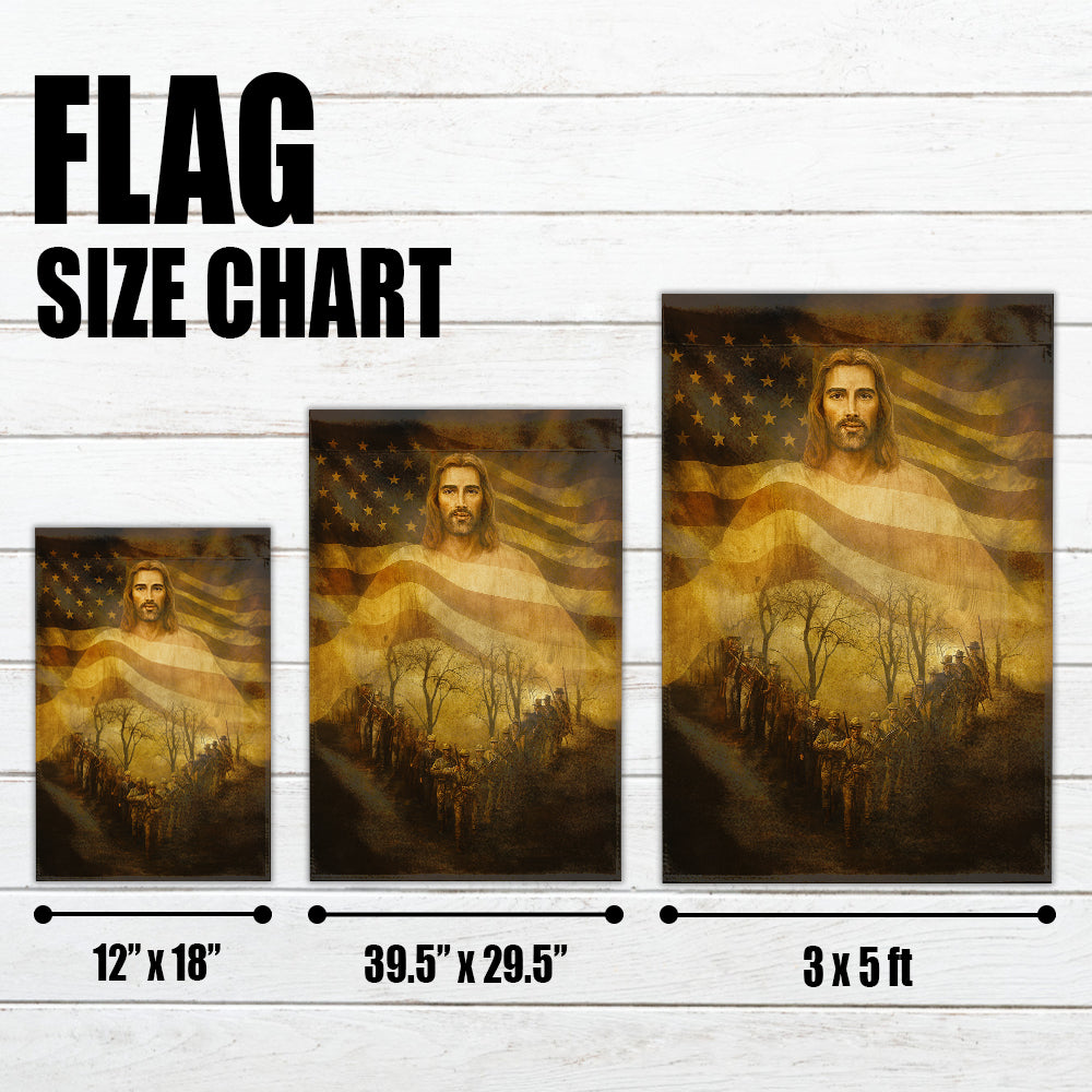 Christian American Flag - Jesus Watching Over Soldiers with Patriotic Heart-Shaped March-W080725-13-mk4