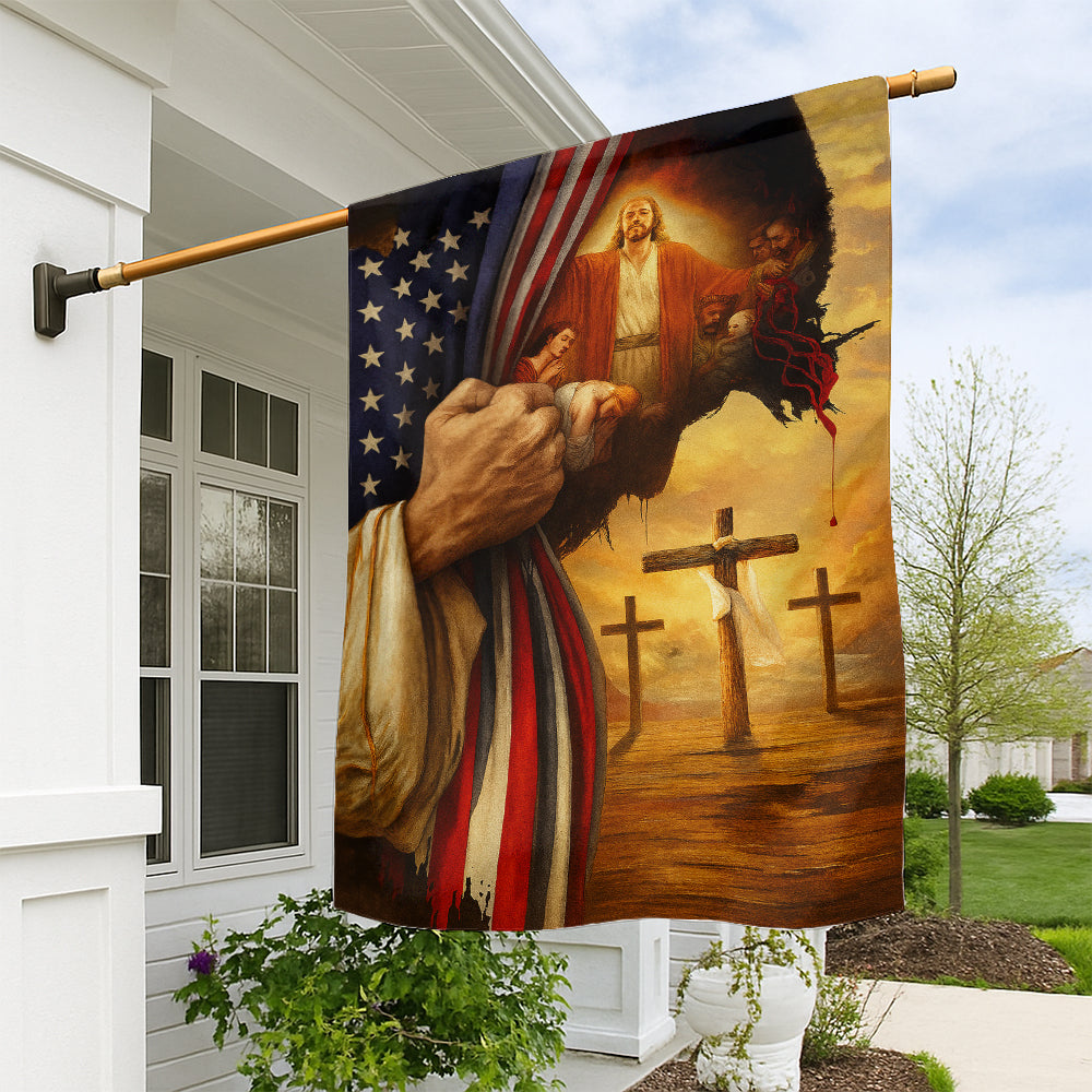 Christian American Flag – Faith and Freedom Tribute with Jesus, Crosses, and Patriotic Imagery-W080725-1-mk1