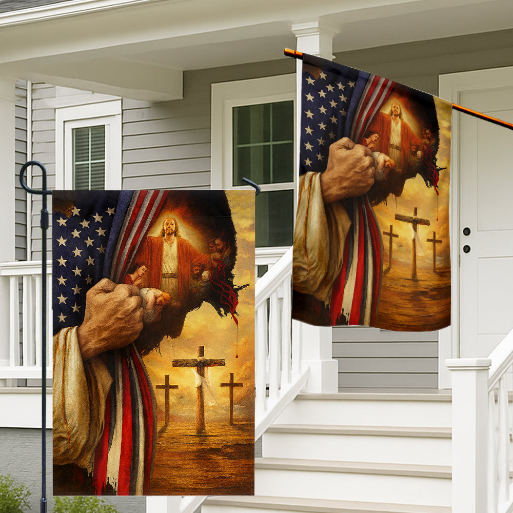 Christian American Flag – Faith and Freedom Tribute with Jesus, Crosses, and Patriotic Imagery-W080725-1-mk2