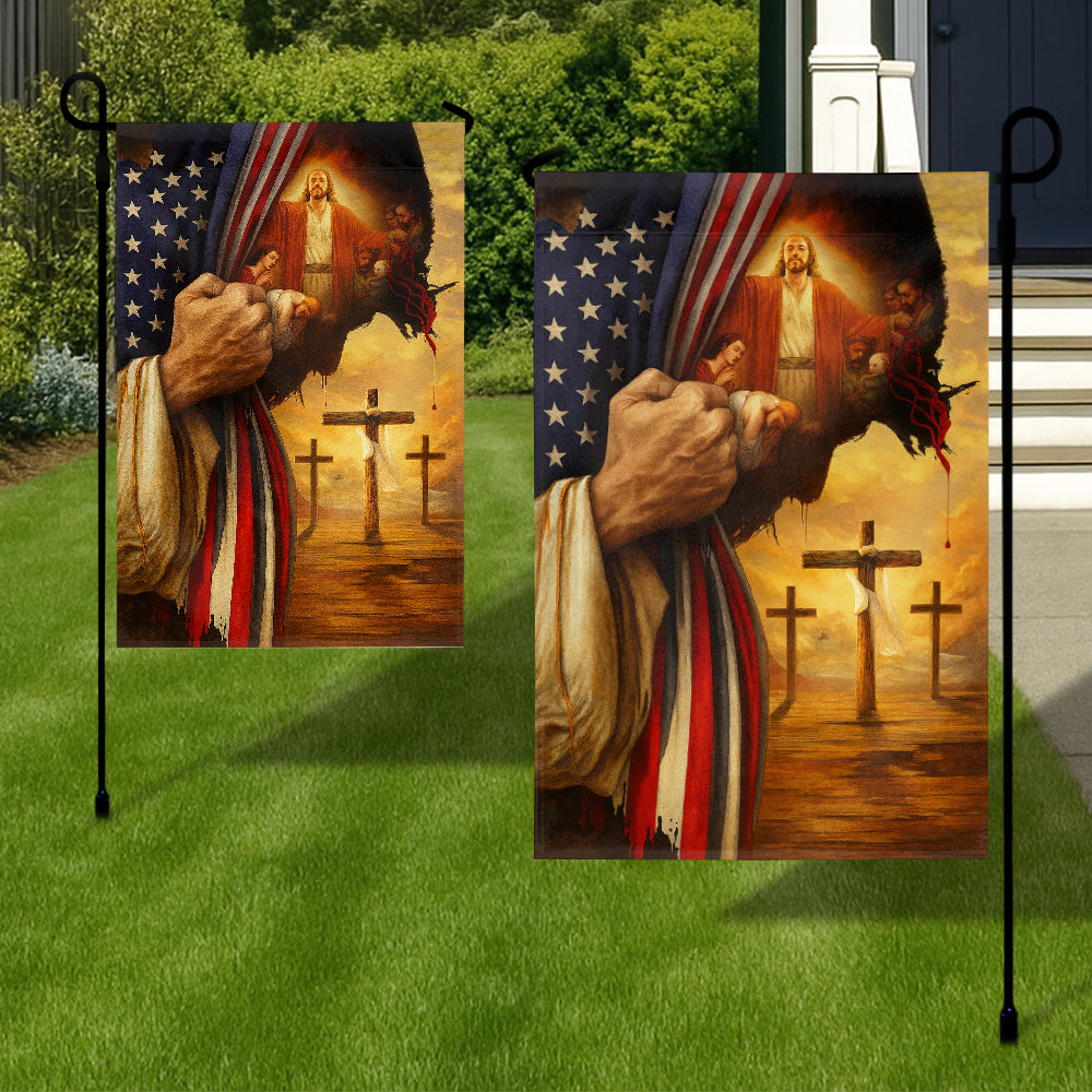 Christian American Flag – Faith and Freedom Tribute with Jesus, Crosses, and Patriotic Imagery-W080725-1-mk3
