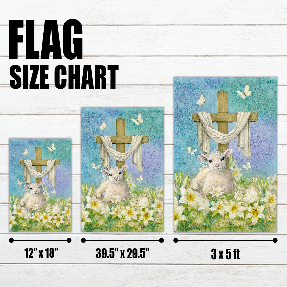 Christian Easter Flag - Lamb of God with Cross, Lilies, and Butterflies Spring Garden Banner-W080725-7-mk4
