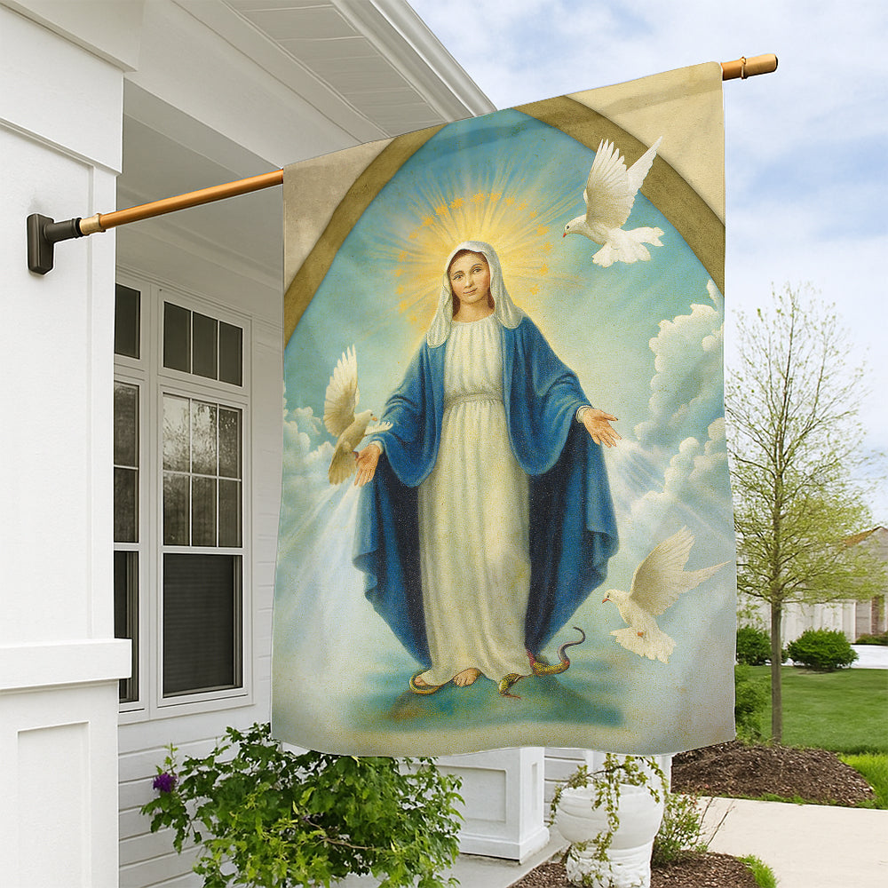Christian Faith Flag - Virgin Mary with Doves and Halo in Heavenly Scene-W080725-8-mk1