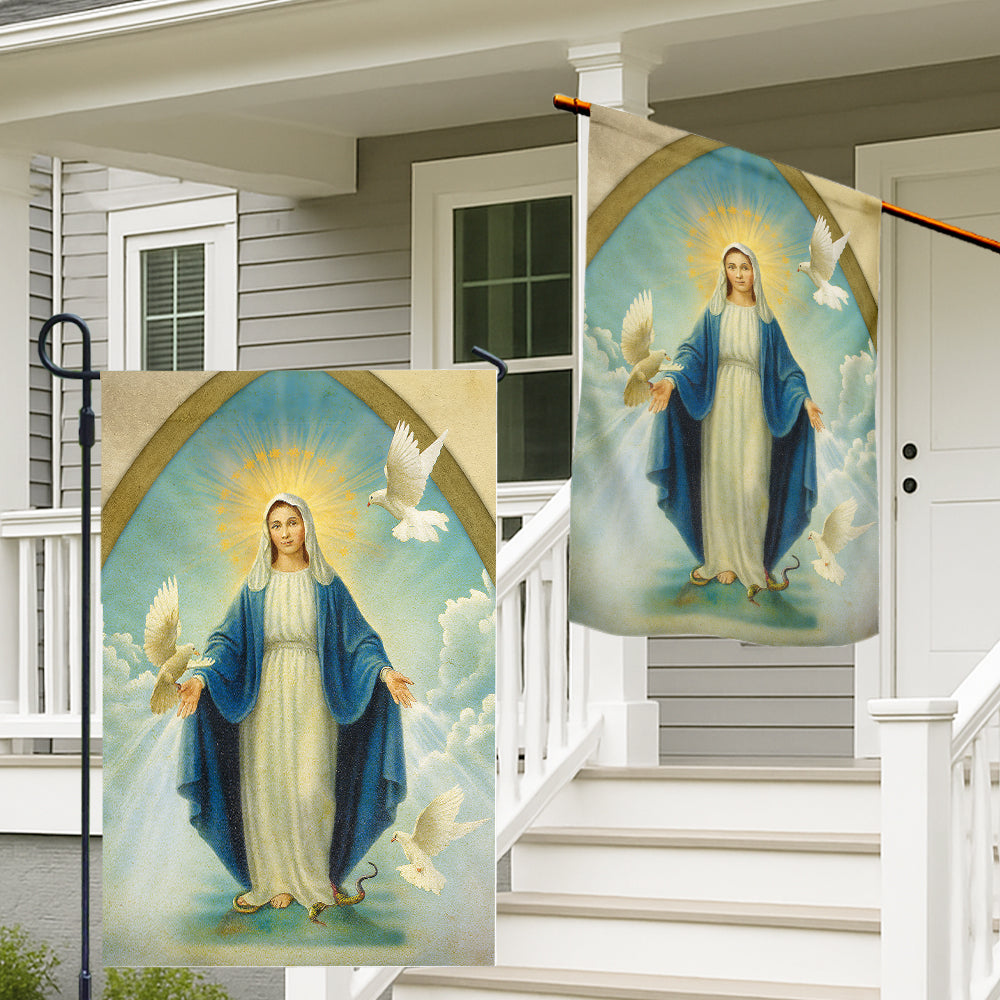Christian Faith Flag - Virgin Mary with Doves and Halo in Heavenly Scene-W080725-8-mk2
