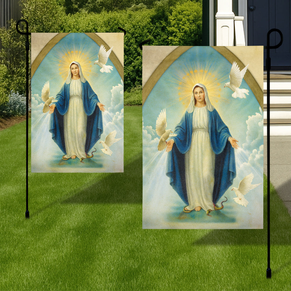 Christian Faith Flag - Virgin Mary with Doves and Halo in Heavenly Scene-W080725-8-mk3