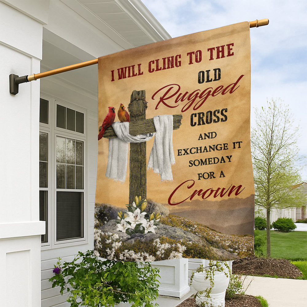 Christian Hymn Flag - I Will Cling to the Old Rugged Cross with Cardinals and Lily Flowers-W090725-4-mk1