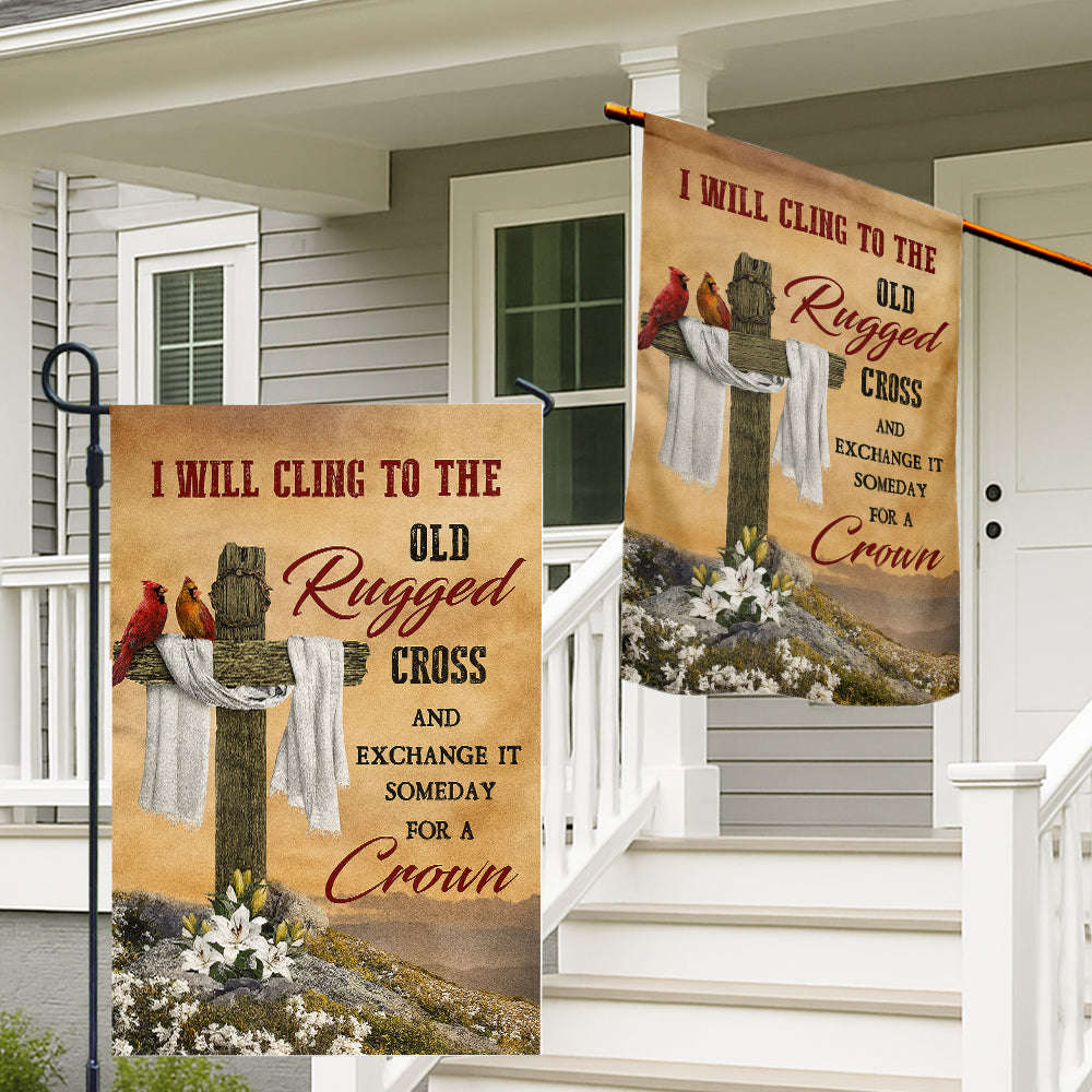 Christian Hymn Flag - I Will Cling to the Old Rugged Cross with Cardinals and Lily Flowers-W090725-4-mk2