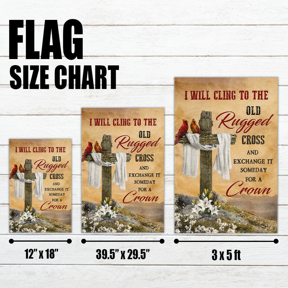 Christian Hymn Flag - I Will Cling to the Old Rugged Cross with Cardinals and Lily Flowers-W090725-4-mk4