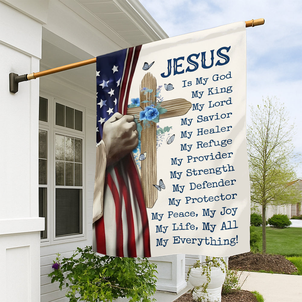 Christian Jesus Flag with American Cross - Inspirational Religious Flag, My Savior, My Strength-W070725-5-mk1