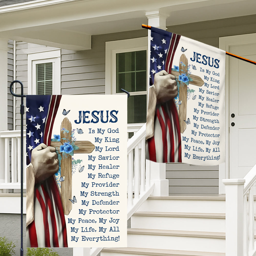 Christian Jesus Flag with American Cross - Inspirational Religious Flag, My Savior, My Strength-W070725-5-mk2