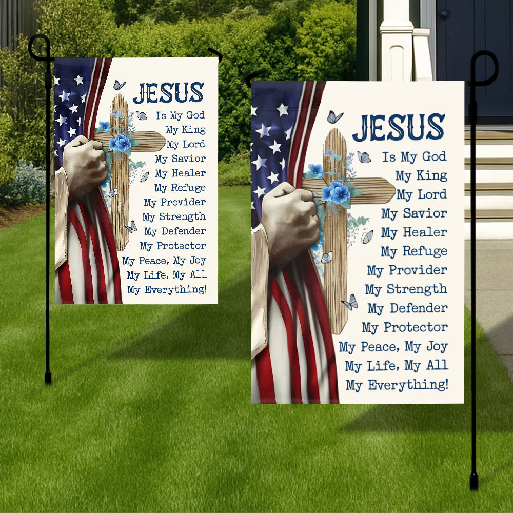 Christian Jesus Flag with American Cross - Inspirational Religious Flag, My Savior, My Strength-W070725-5-mk3