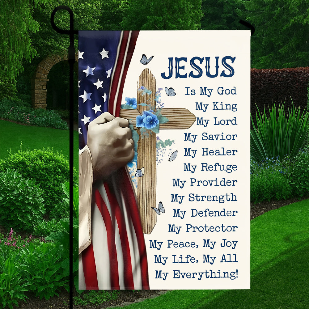 Christian Jesus Flag with American Cross - Inspirational Religious Flag, My Savior, My Strength-W070725-5-mk5
