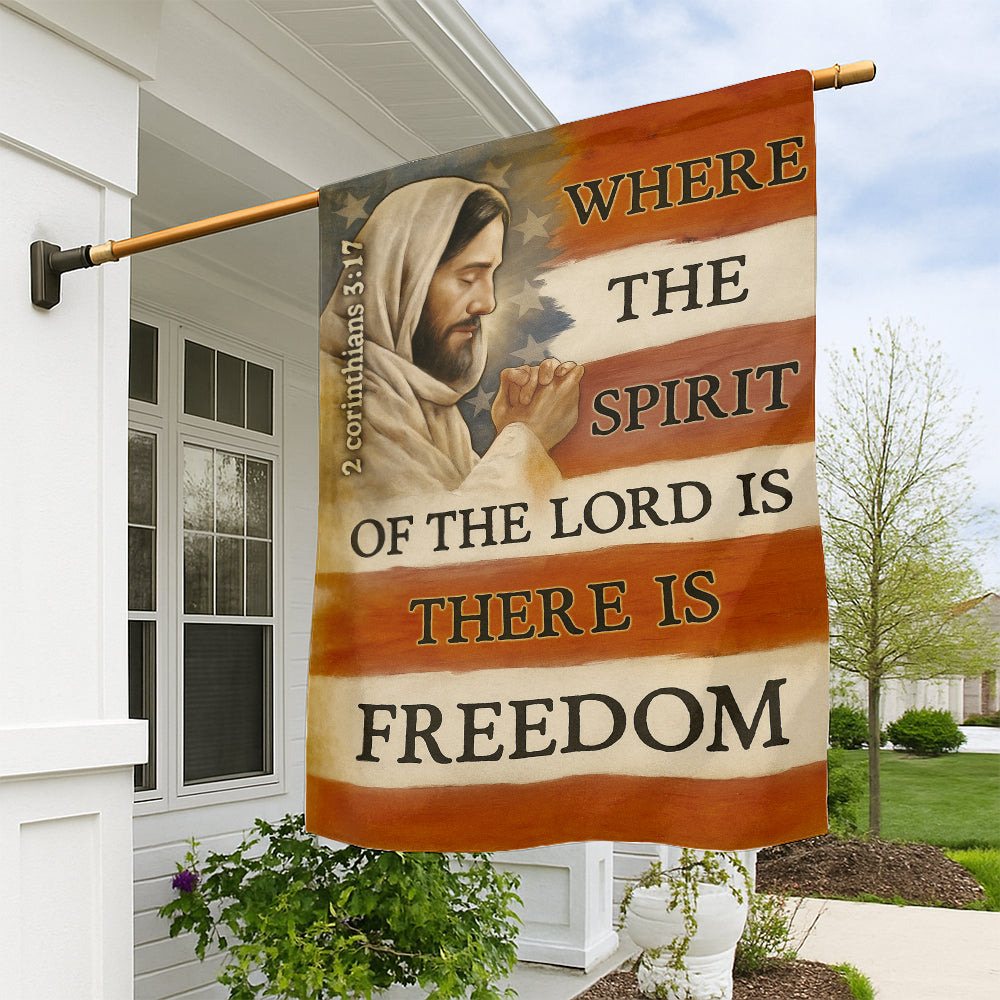 Christian Patriotic Flag - 2 Corinthians 3:17 with Jesus and American Flag Freedom Design-W090725-3-mk1