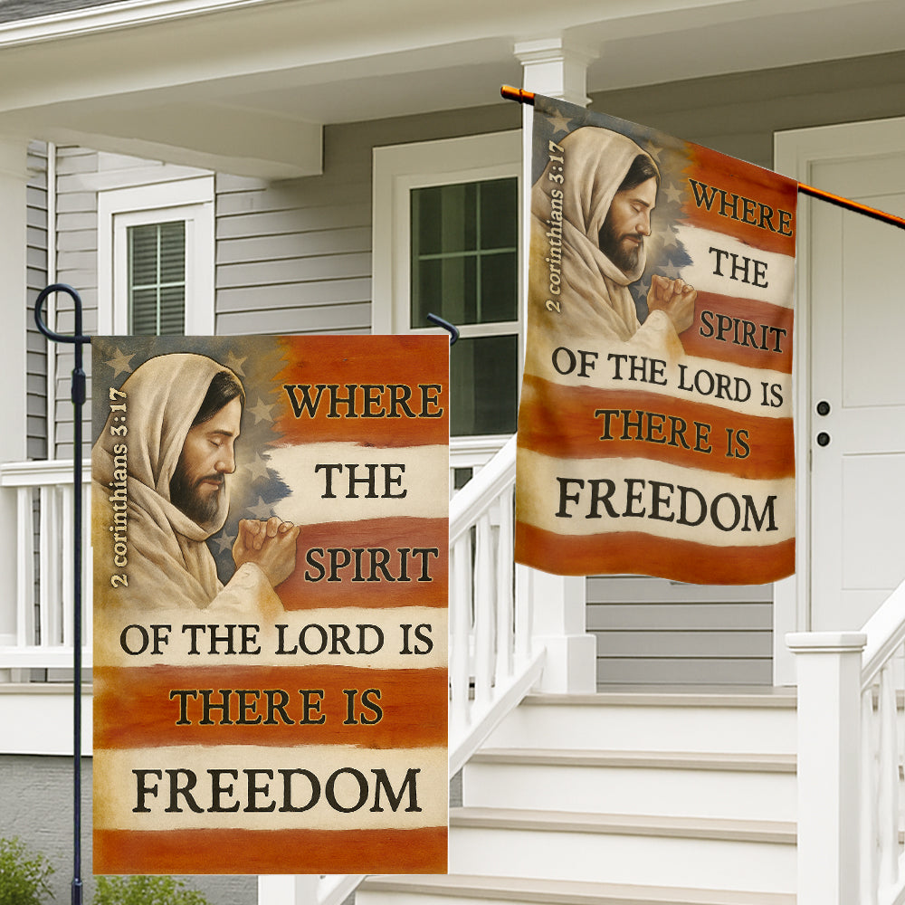 Christian Patriotic Flag - 2 Corinthians 3:17 with Jesus and American Flag Freedom Design-W090725-3-mk2