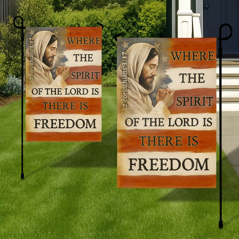 Christian Patriotic Flag - 2 Corinthians 3:17 with Jesus and American Flag Freedom Design-W090725-3-mk3
