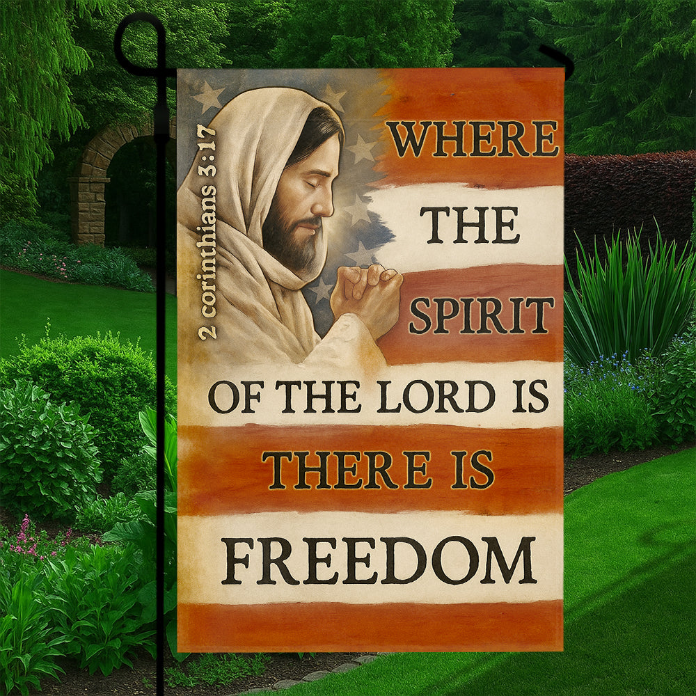 Christian Patriotic Flag - 2 Corinthians 3:17 with Jesus and American Flag Freedom Design-W090725-3-mk5