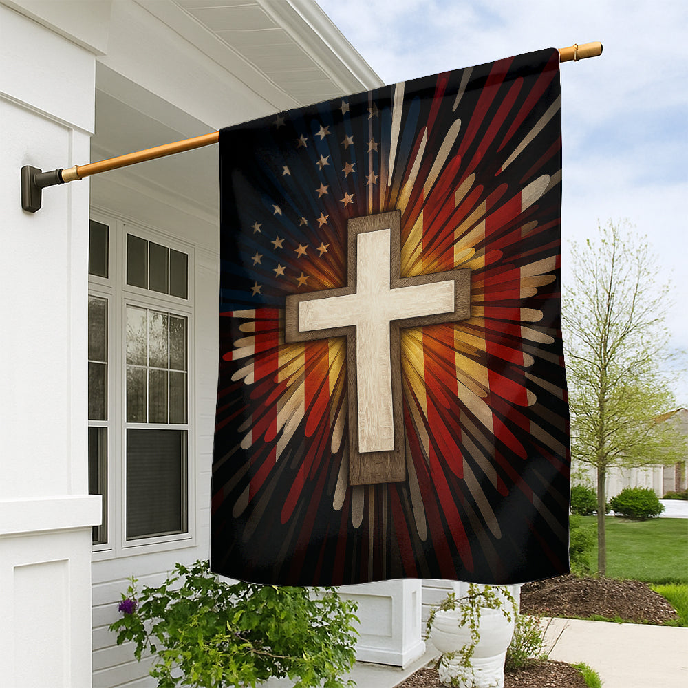 Christian Patriotic Flag - Faith and Freedom Cross with American Flag Background-W080725-9-mk1