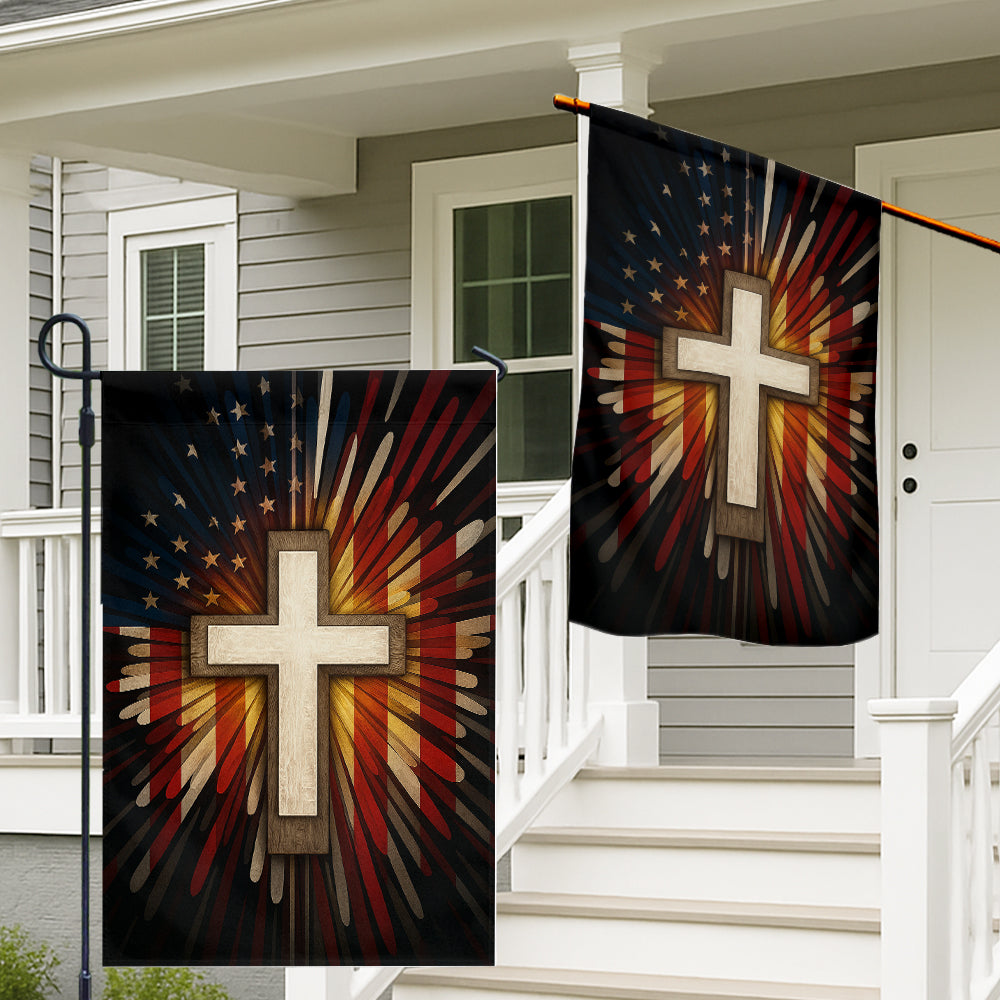 Christian Patriotic Flag - Faith and Freedom Cross with American Flag Background-W080725-9-mk2
