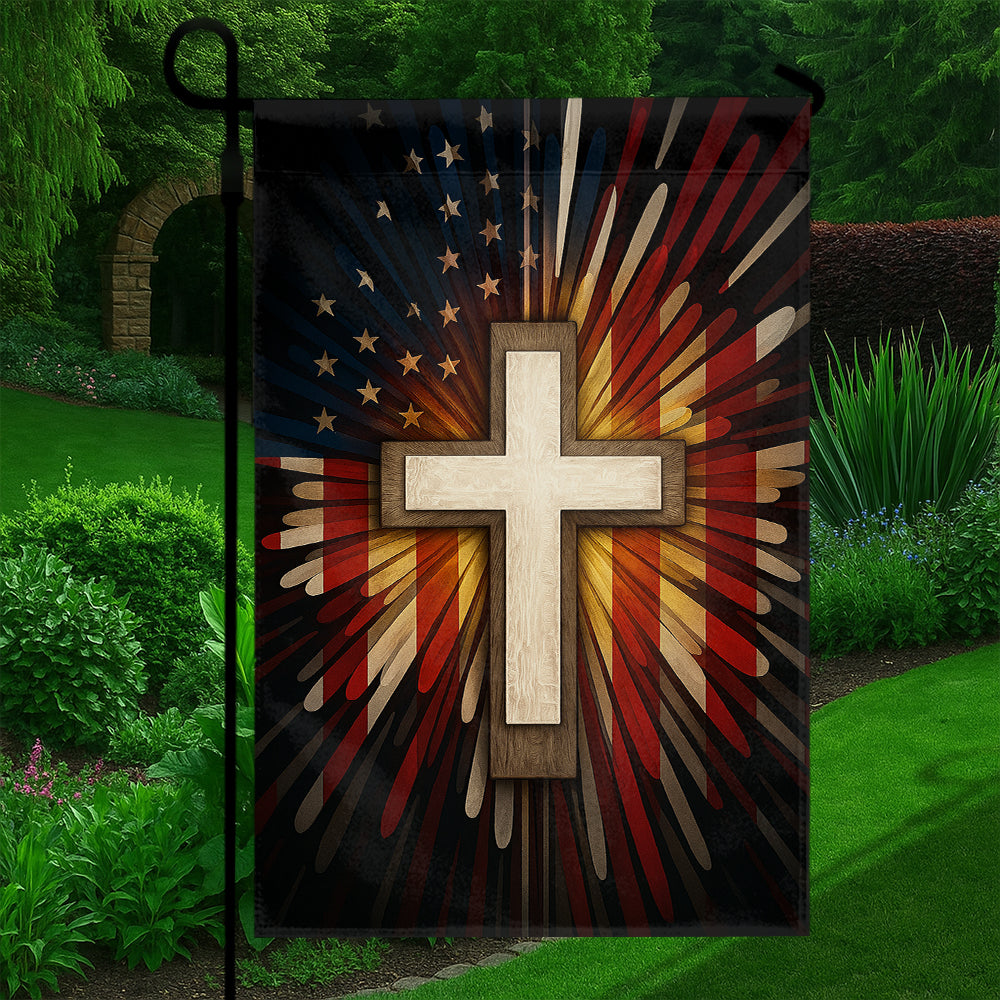 Christian Patriotic Flag - Faith and Freedom Cross with American Flag Background-W080725-9-mk5