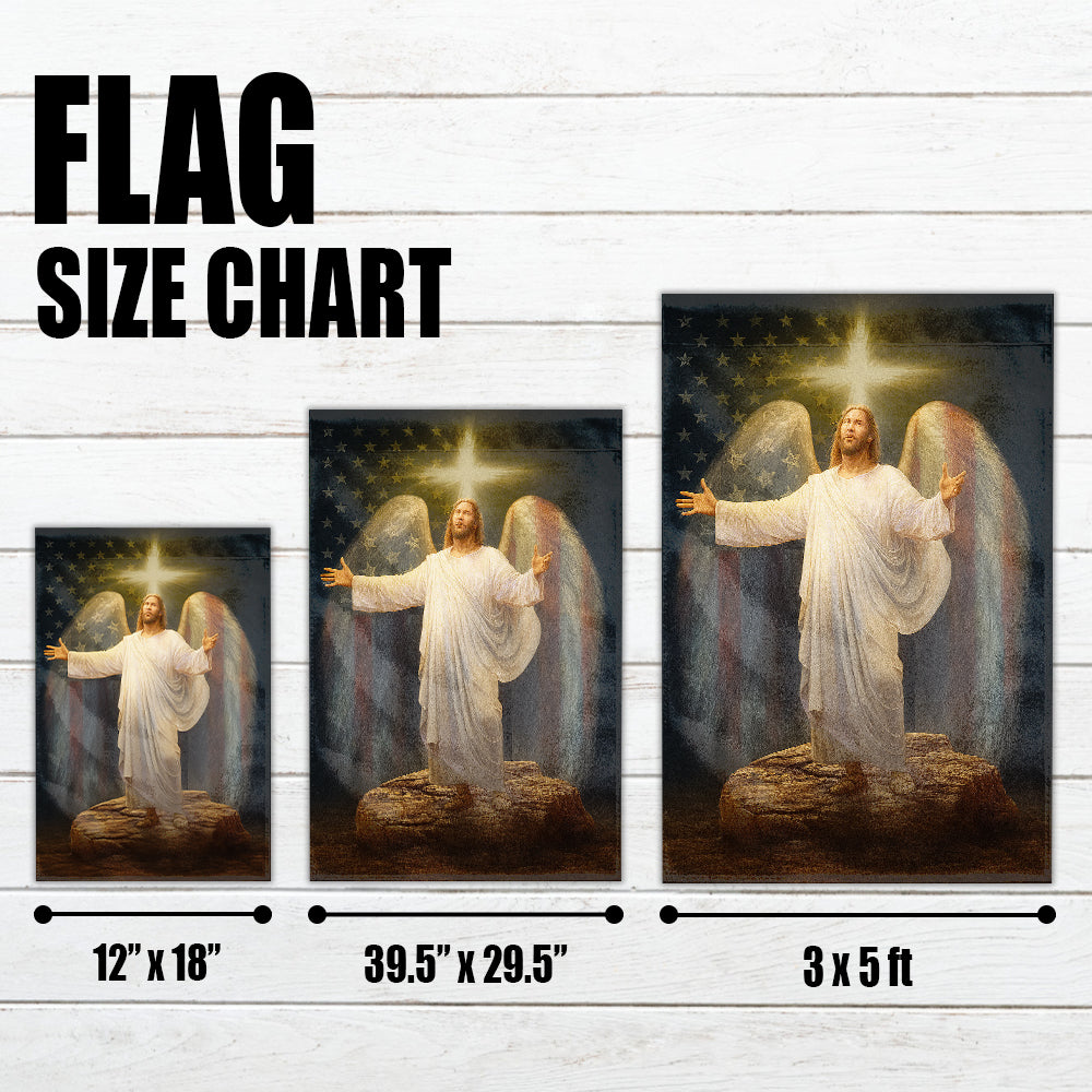 Christian Patriotic Flag - Glorified Jesus with American Flag Angel Wings and Radiant Cross-W090725-8-mk4